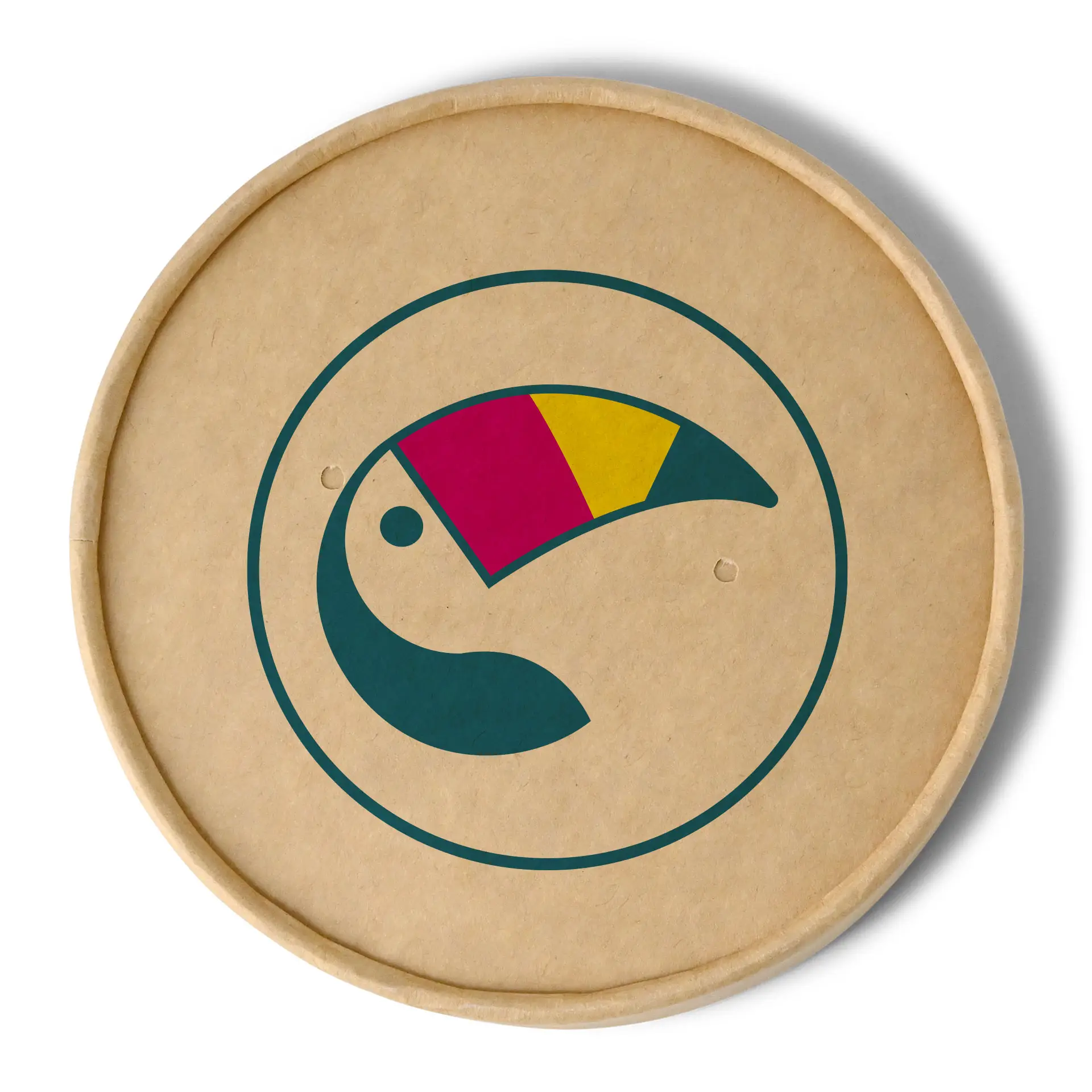 Bedrukte membraandeksels voor soepbekers, ⌀ 115 mm, bruin, PLA-gecoate