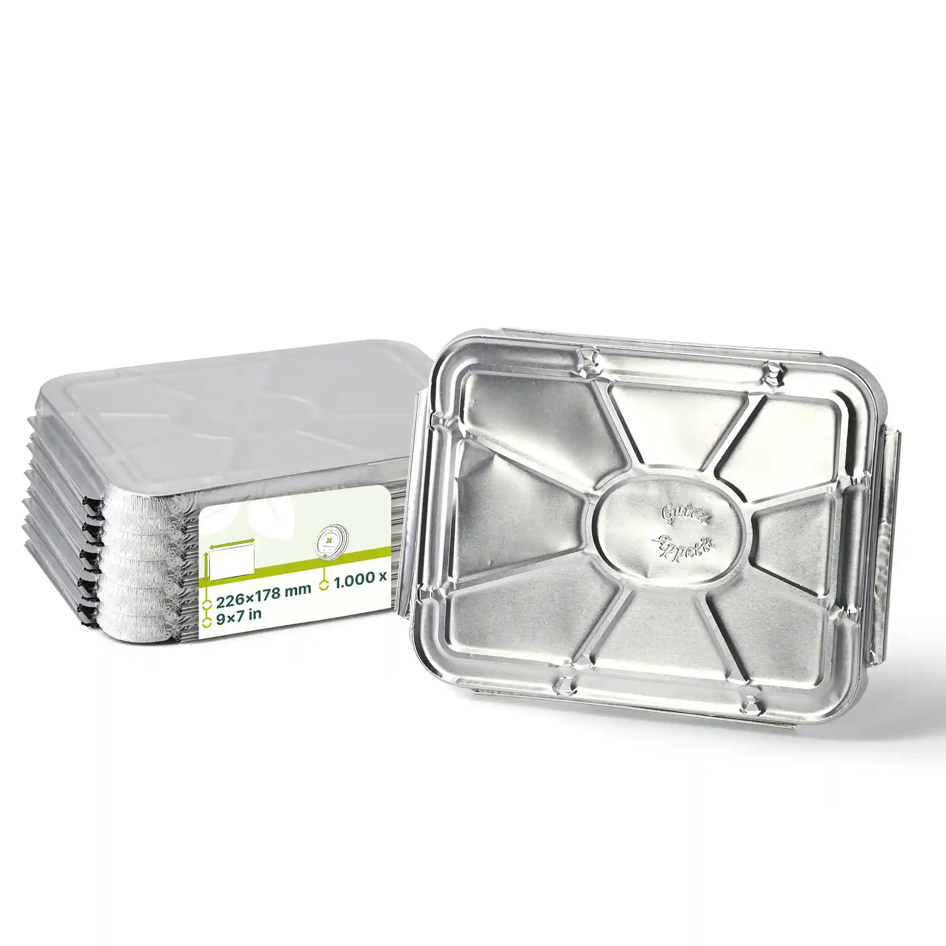 Aluminium deksel voor een rechthoekige maaltijdtray met twee compartimenten, afmetingen 226x178 mm, hoogte 14 mm.