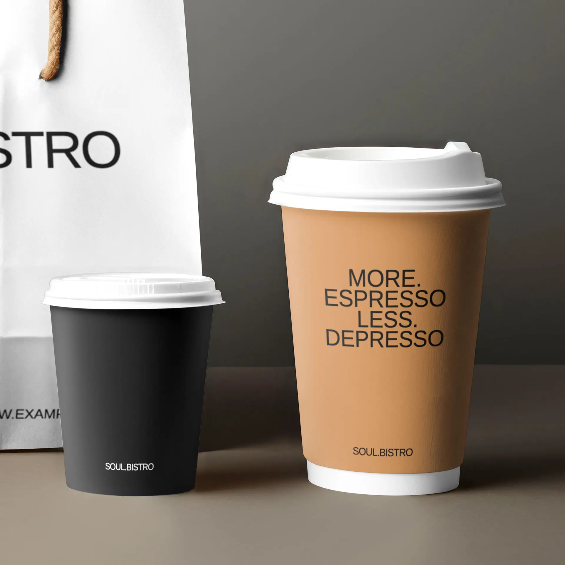 Papieren bekers bedrukken (dubbelwandig) 400 ml / 16 oz, dubbelwandig, bruin / wit, mat, PE-coating