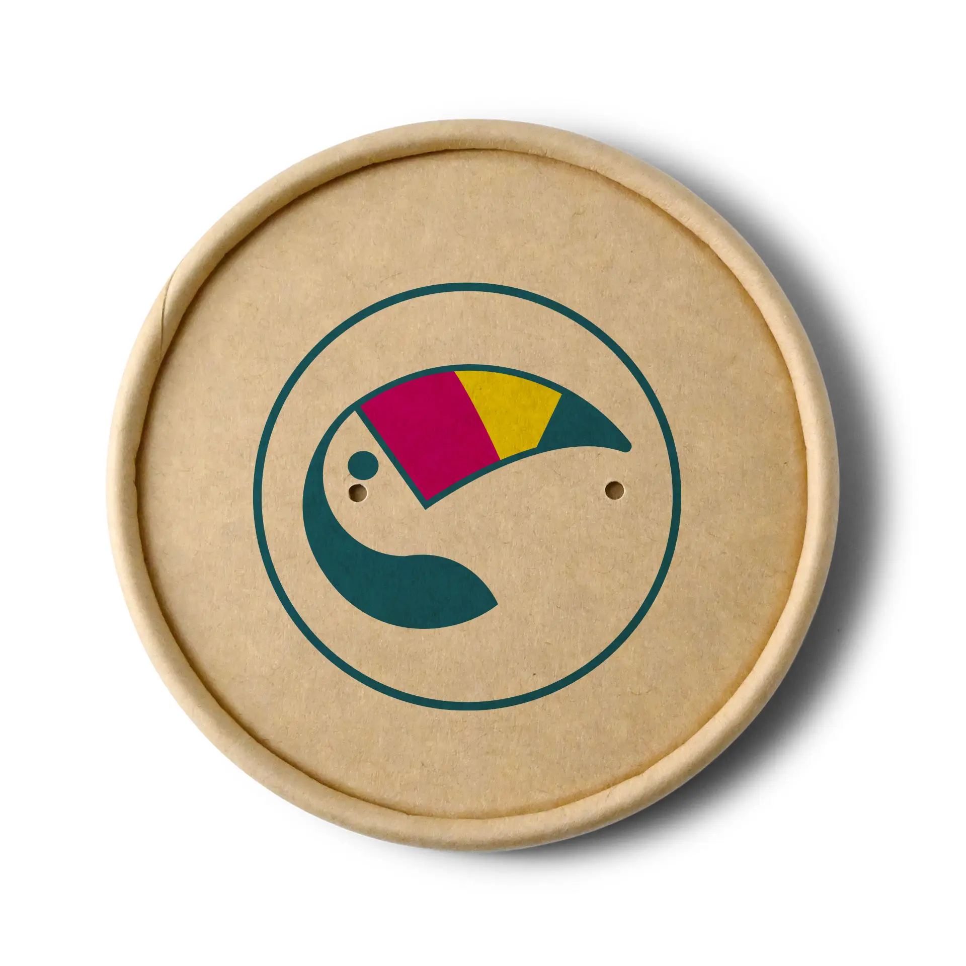 Bedrukte membraandeksels voor soepbekers, ⌀ 90 mm, bruin, PLA-gecoate