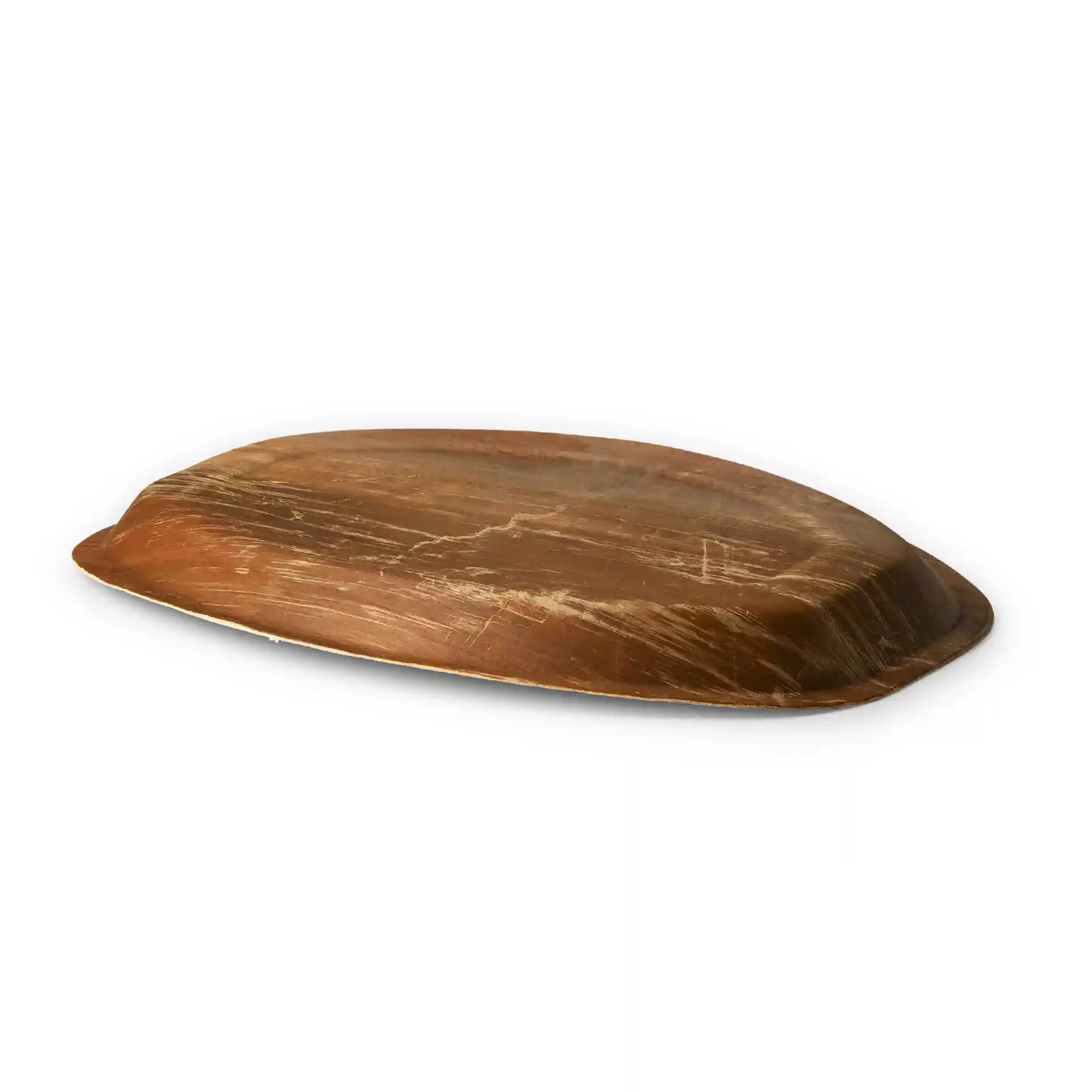 Rechthoekig palmblad dienblad met een korrelafwerking, 38 x 25,5 cm, schuin weergegeven.