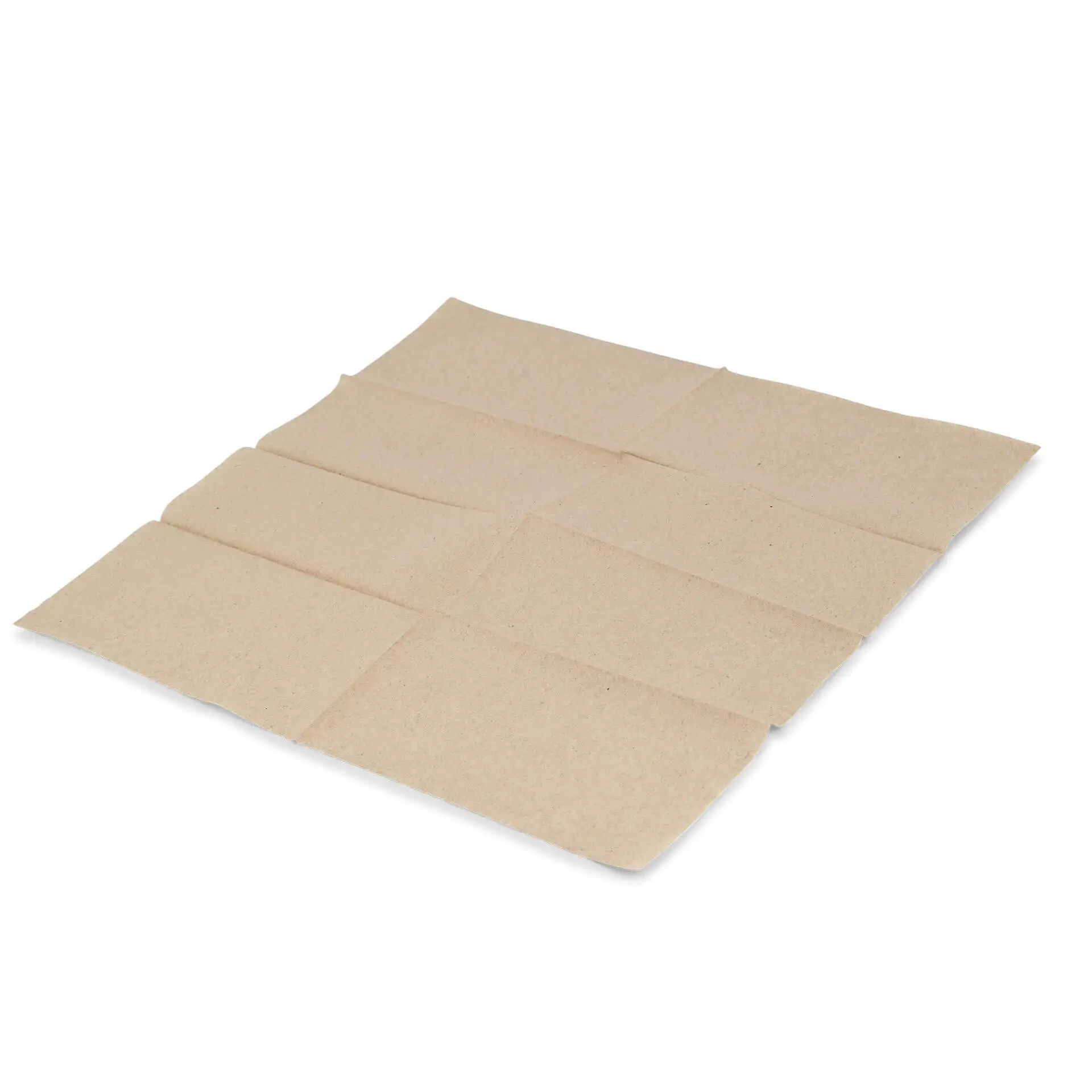 Ongebleekte papieren servetten, 32 x 32 cm, 1-laags, 1/8 gevouwen, in rechthoekige vorm op een witte achtergrond.
