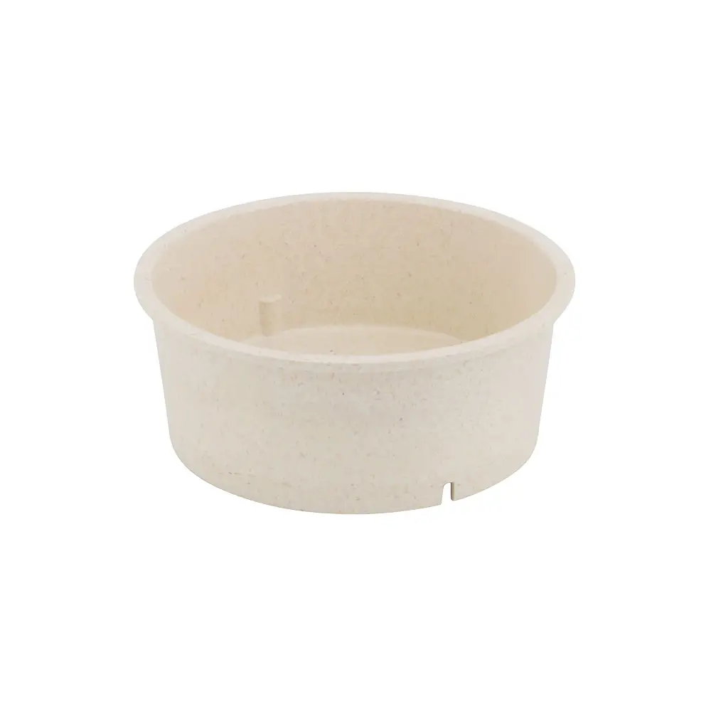 Een beige wegwerpbowl van duurzame materialen, geschikt voor verschillende voedselitems.