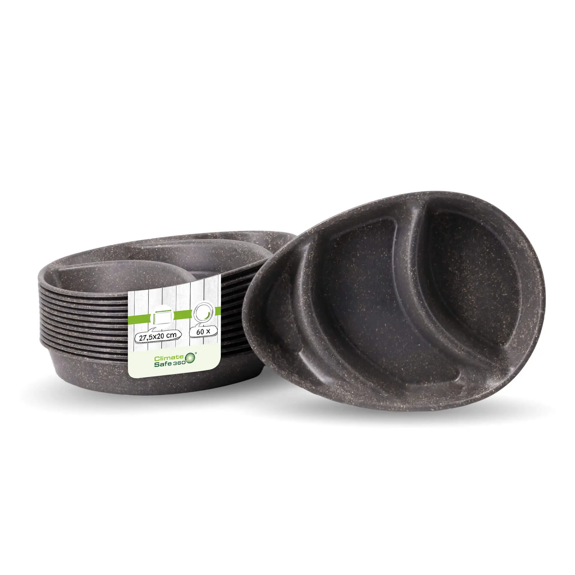| 2 VOOR 1 | Herbruikbaar menubord "merways Plate" 27,5 x 20 x 3,5 cm, 3 vakken, druppelvormig, peper/grijs