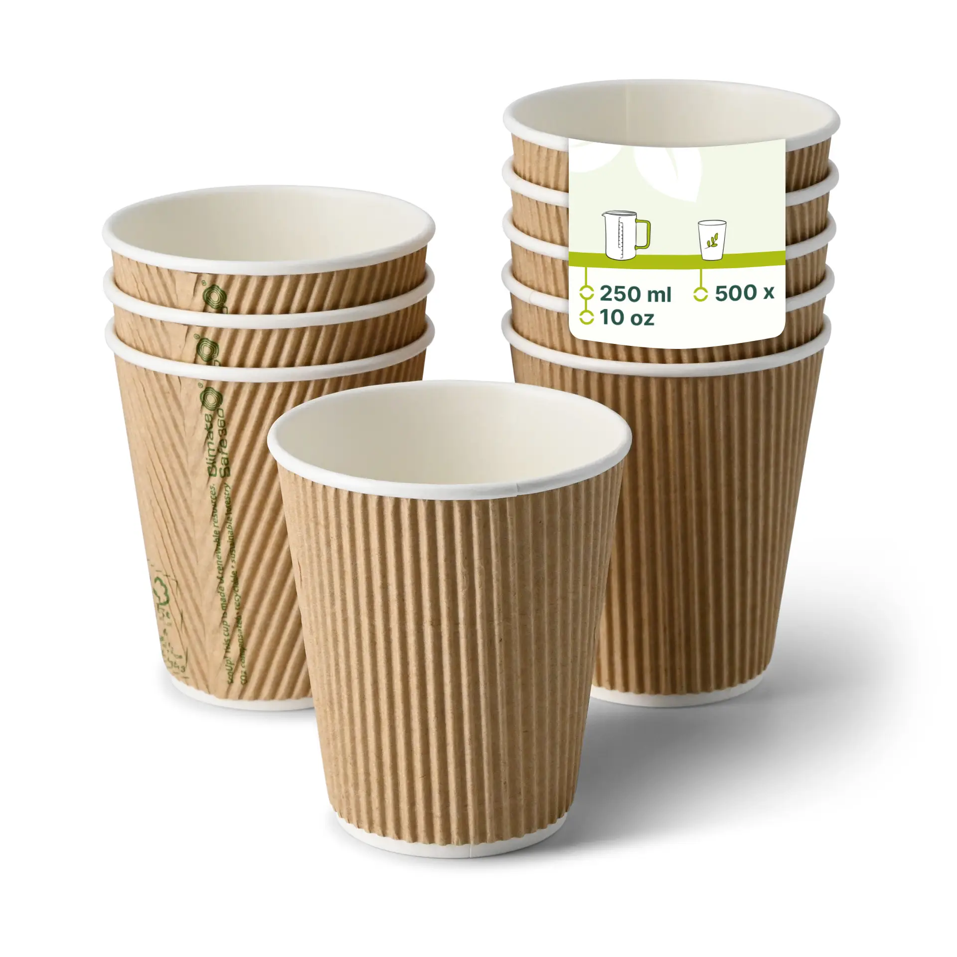 Ribbelbeker / Koffiebeker to go 250 ml/ 10 oz, Ø 90 mm, kraft