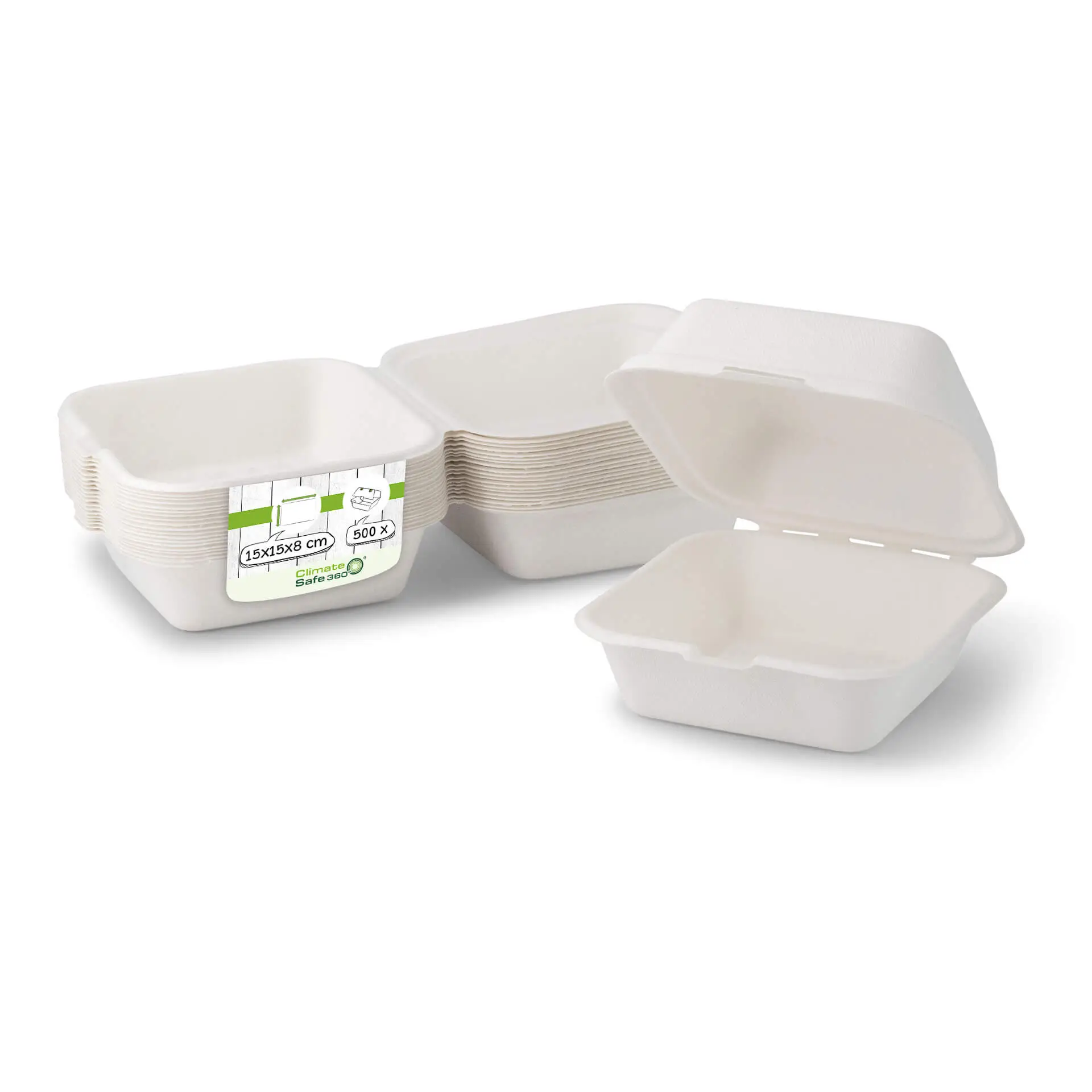 Burgerbox van suikerriet, 15 x 15 x 8 cm, vierkant