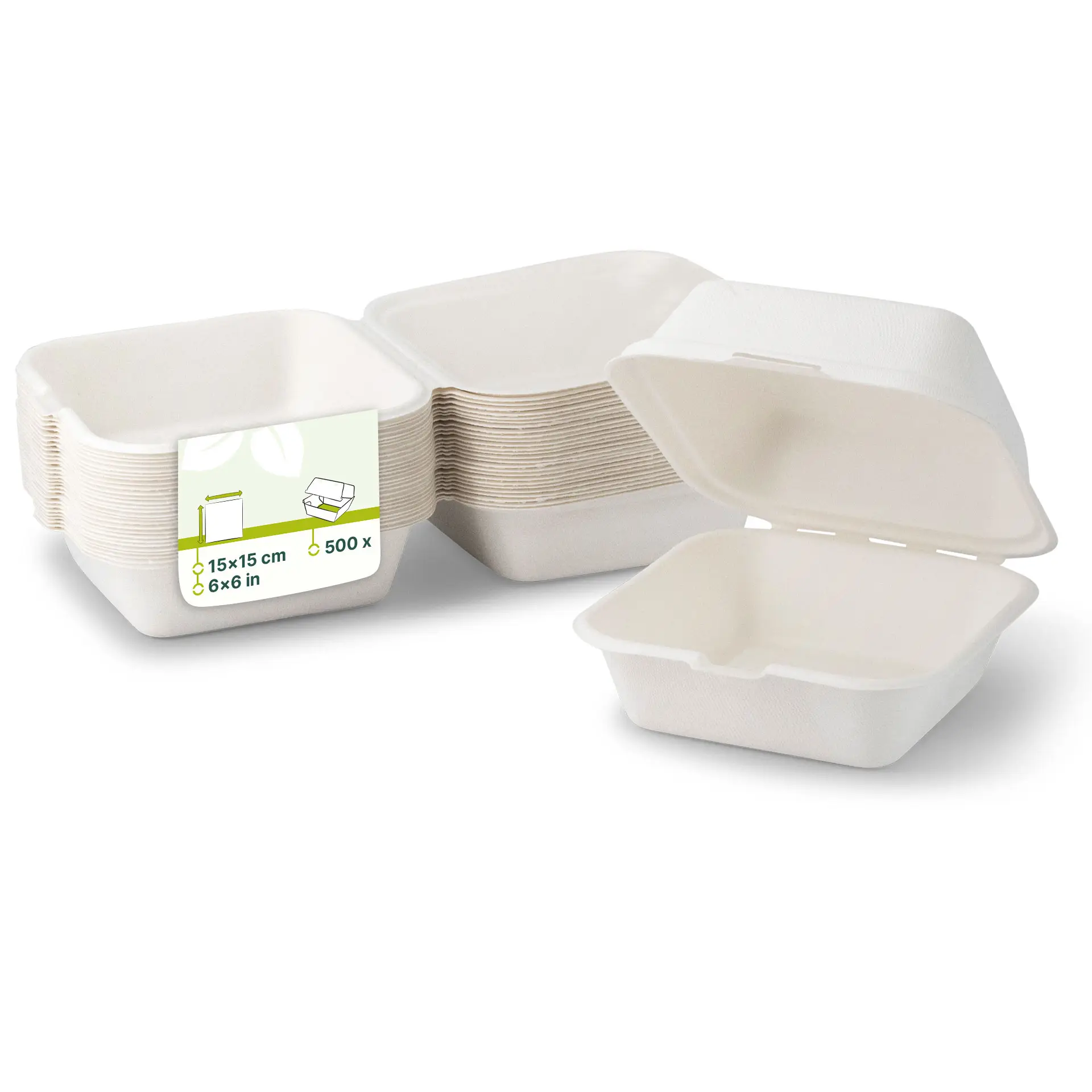 Burgerbox van suikerriet, 15 x 15 x 8 cm, vierkant Burgerbox van suikerriet, 15 x 15 x 8 cm, vierkant