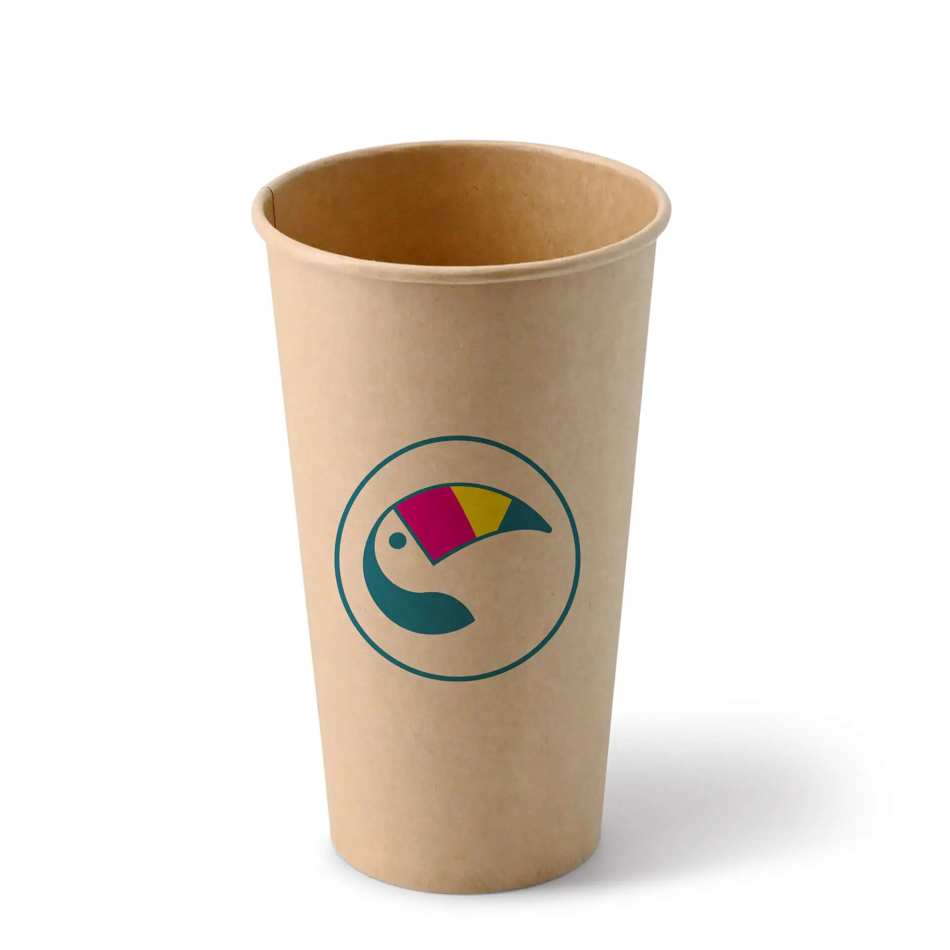 Papieren bekers met logo (enkelwandig), 500 ml / 20 oz, bruin, PLA-coating