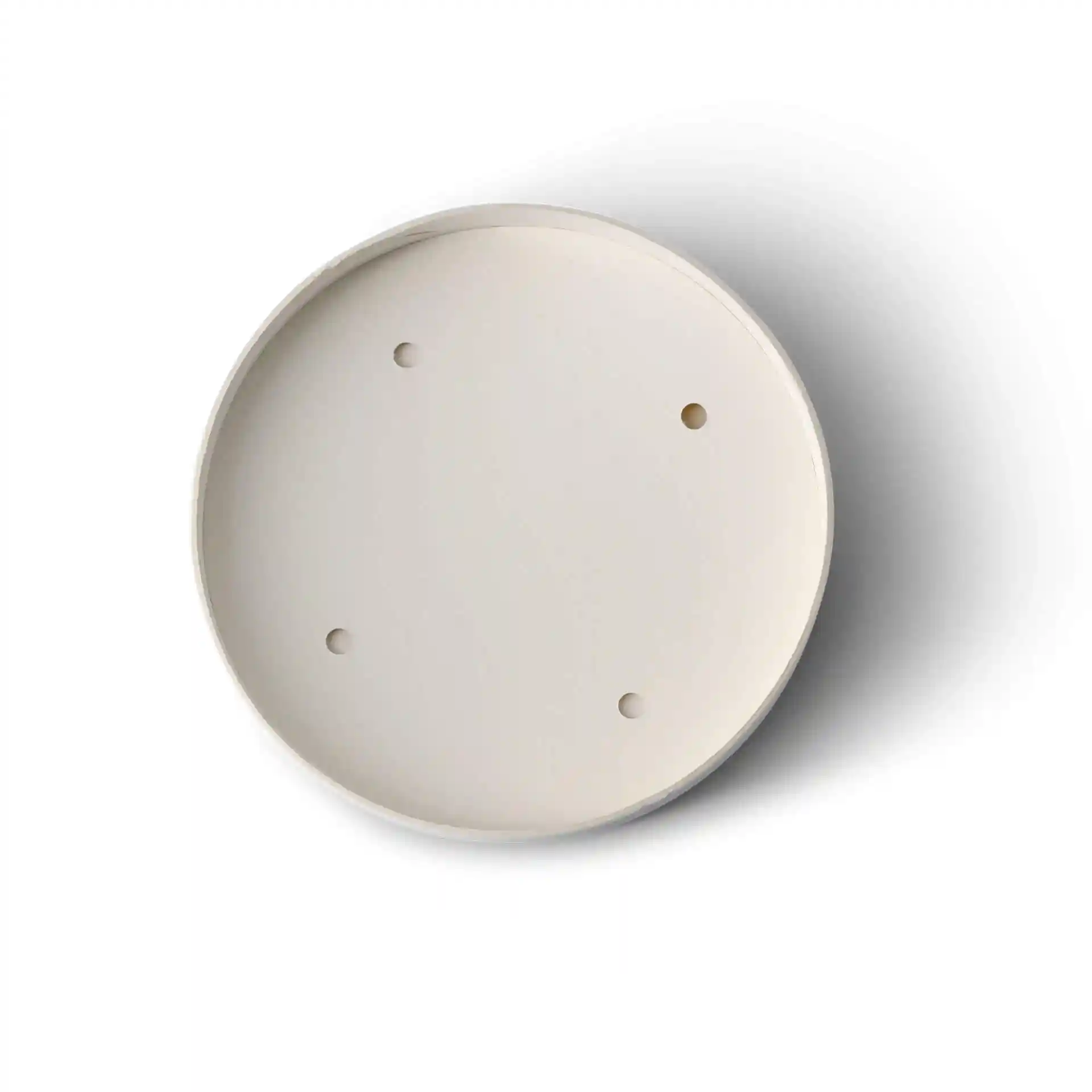 Ronde witte kartonnen deksel met vier gaten, met een diameter van 92 mm en een hoogte van 16 mm.