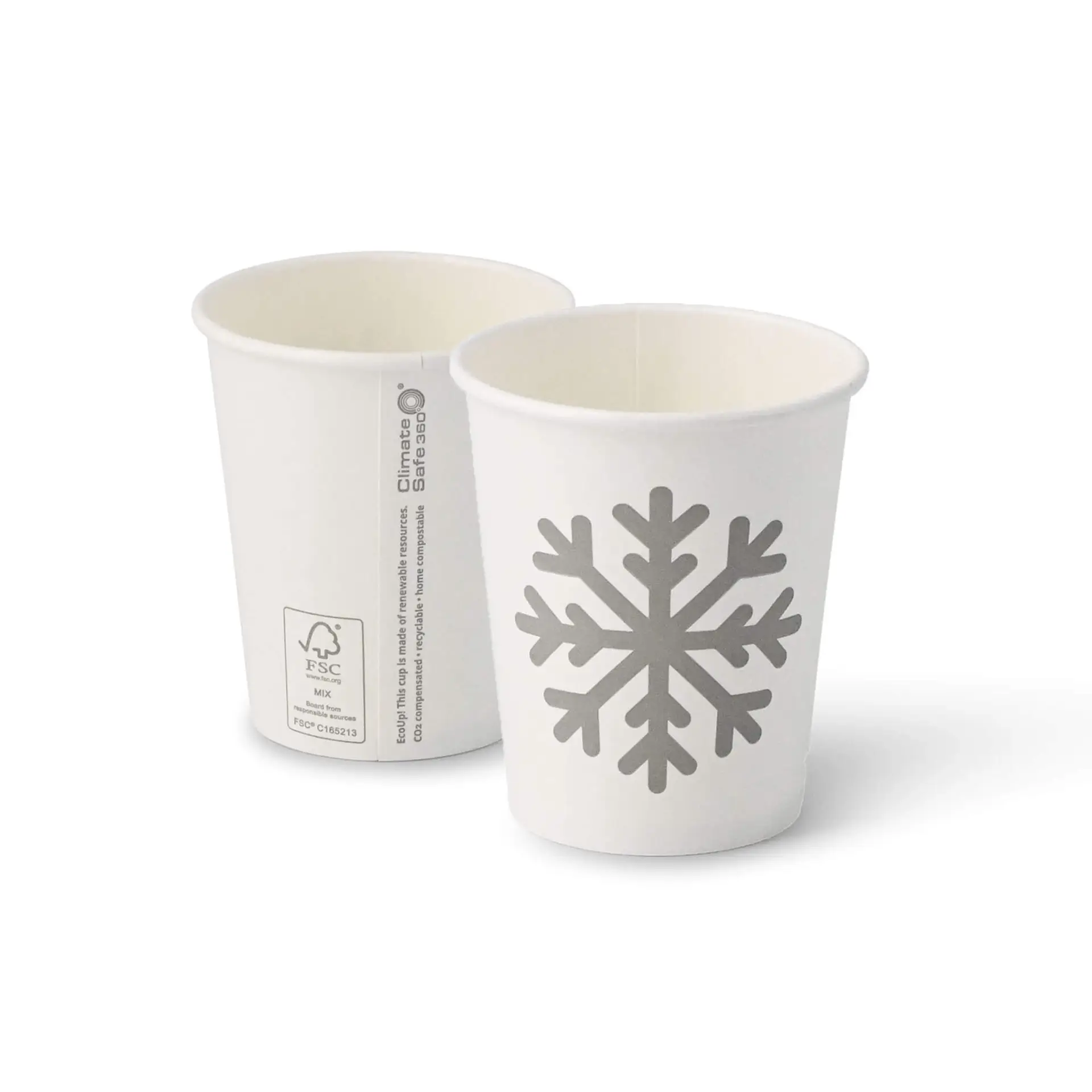Kartonnen bekers winter "Sneeuwvlok" 200 ml / 8 oz, Ø 80 mm, wit