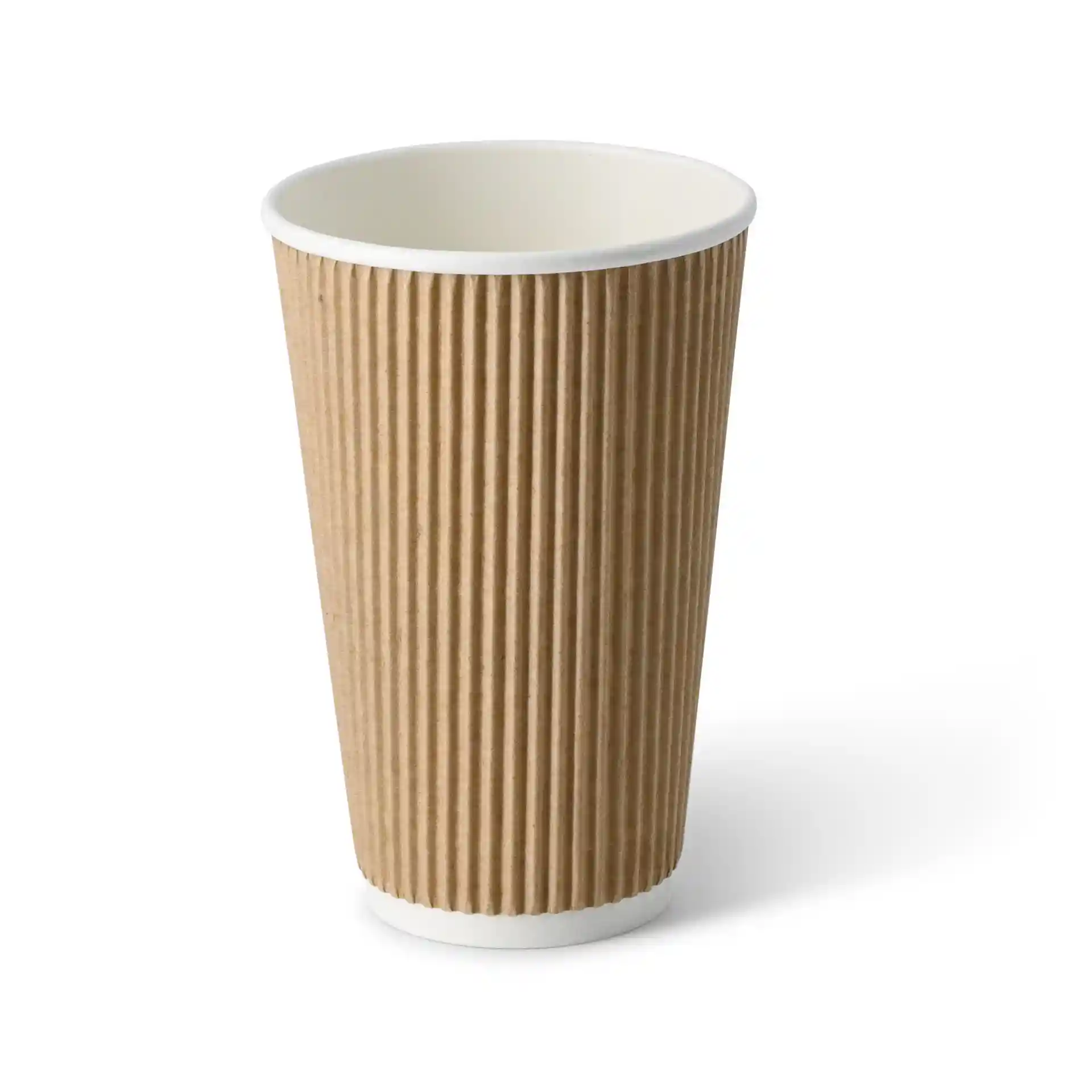 Bruine golfbekers van karton met een witte binnenlaag, 16 oz capaciteit, ronde vorm.