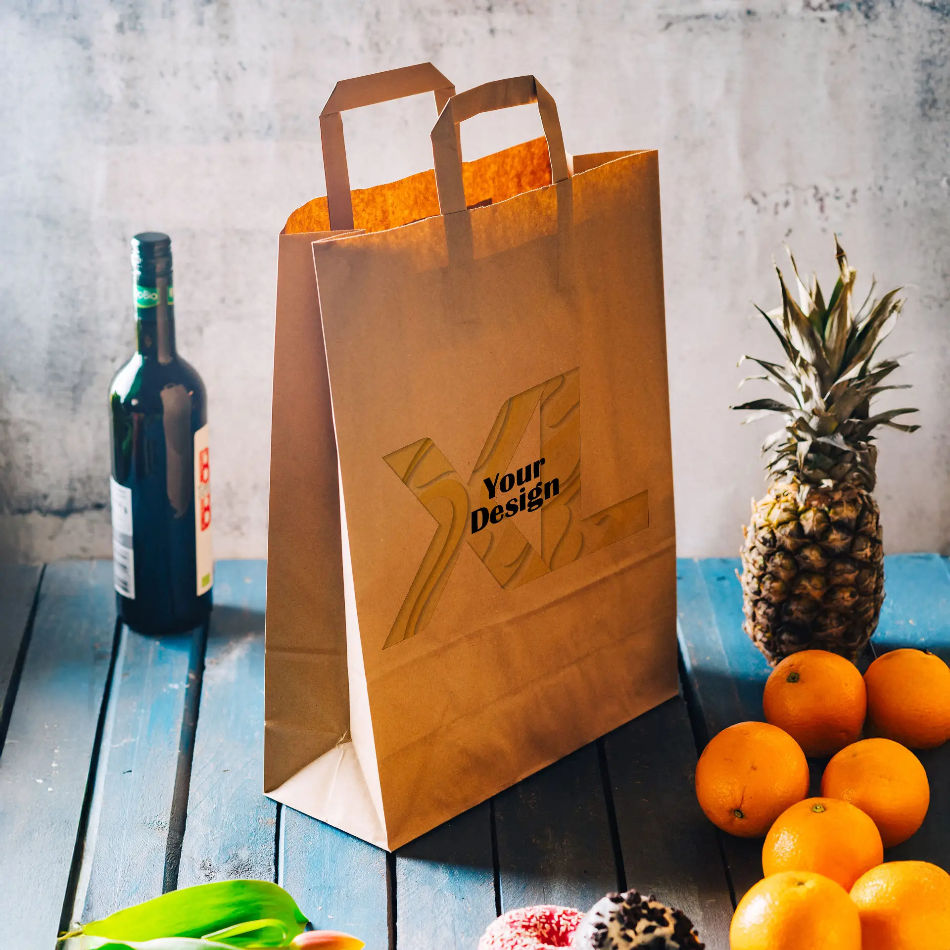 Papieren draagtassen bedrukken, bruin, XL - 32 x 12 x 40 cm