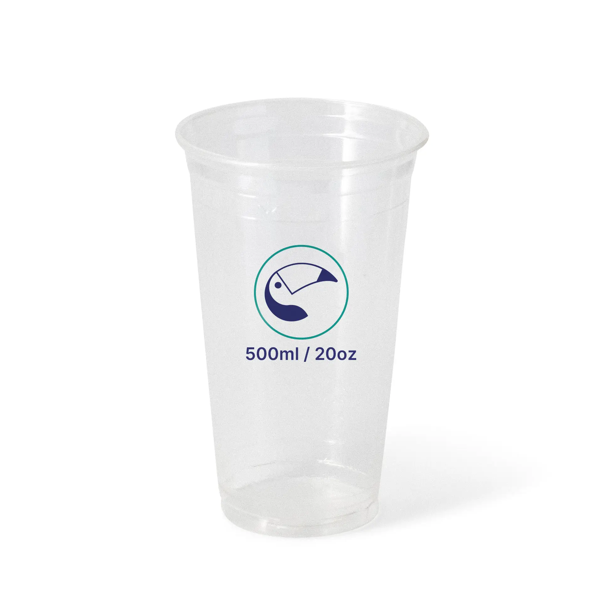 Bedrukte plastic bekers 500 ml / 20 oz, transparant, PLA