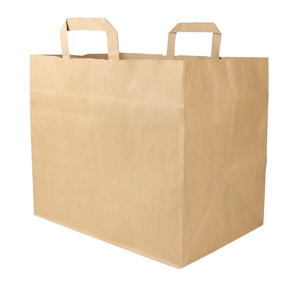 Kraftpapier-Tragetaschen XXL, 32 x 22 x 27 cm, braun, breiter Boden