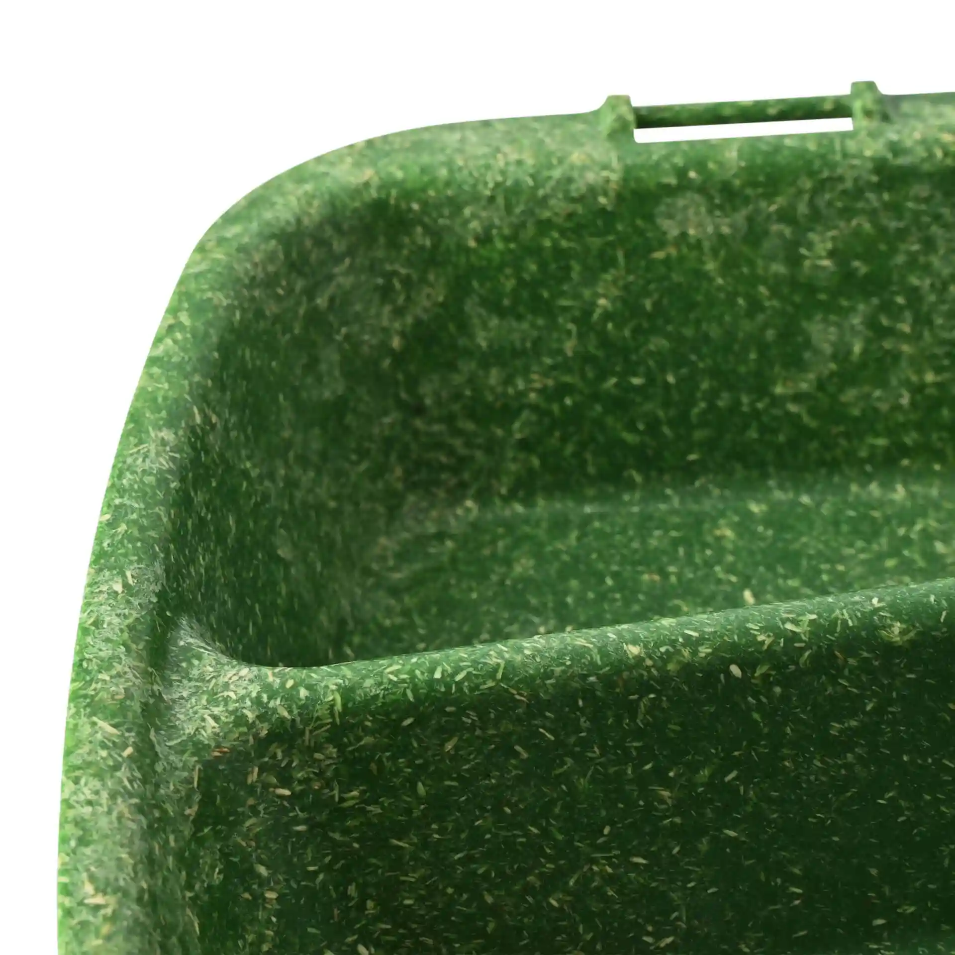 Groene herbruikbare maaltijdcontainer met drie compartimenten, 24,5 x 20 x 4,5 cm groot.