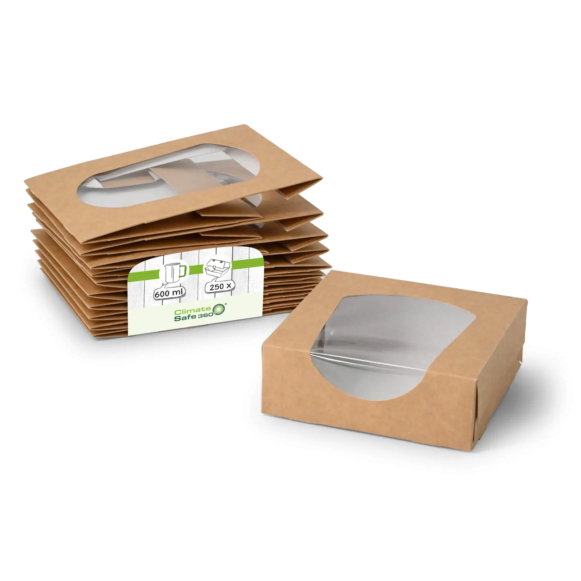Kartonnen vensterdozen 12 x 12 x 4 cm, 600 ml, cellulosevenster, buitenkant bruin, binnenkant wit, opvouwbaar