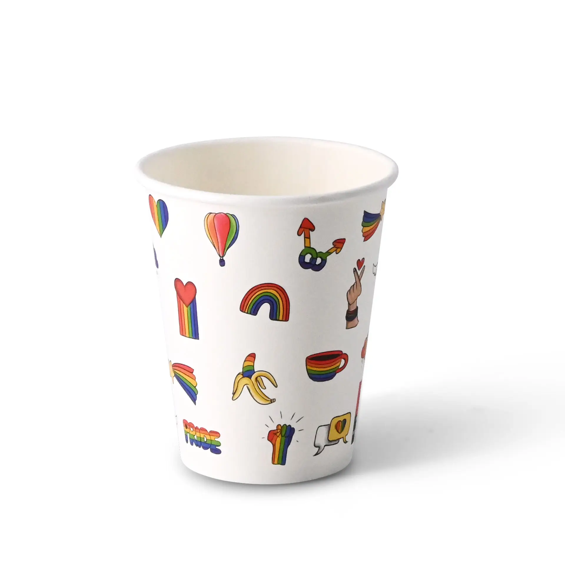Kartonnen beker bedrukt "Pride" (gelaagd) 200 ml / 8 oz, Ø 80 mm, wit