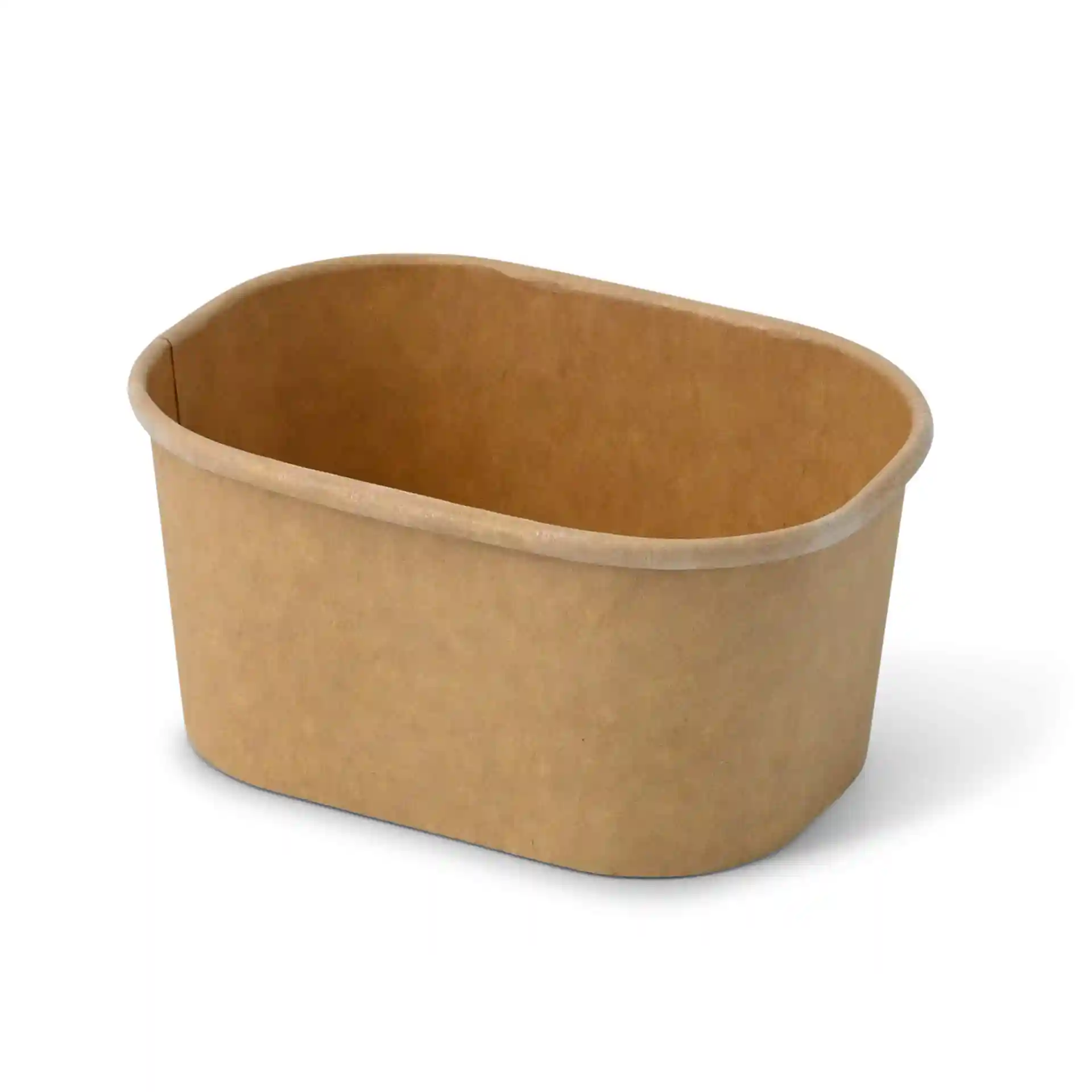 Rechthoekige bruine kartonnen voedselcontainer, afmetingen 11 x 8 x 5 cm, met een gladde binnen- en buitenkant.