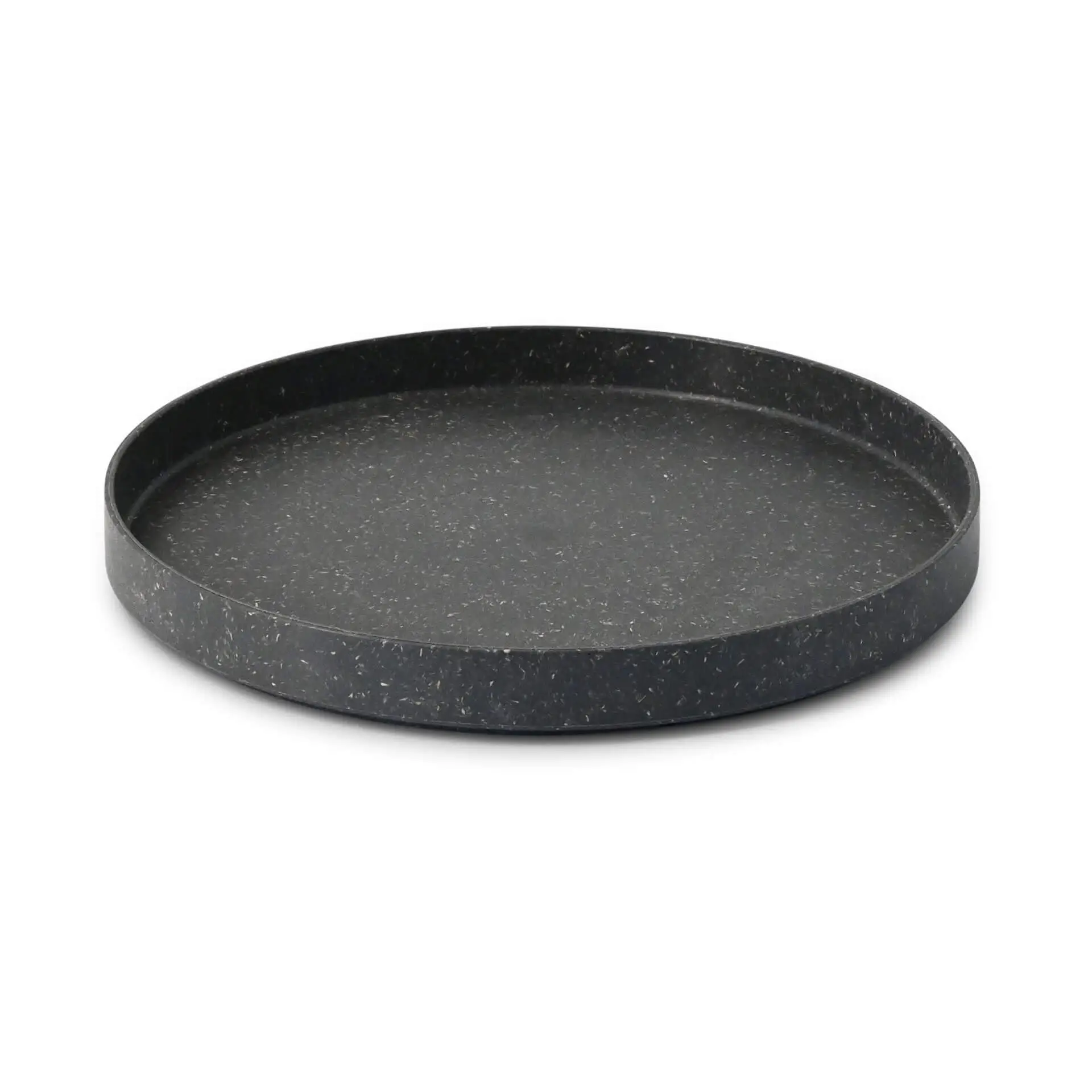 Rond grijs bord van bio-composiet, 20 cm in diameter, met een ondiep ontwerp en zonder coating.