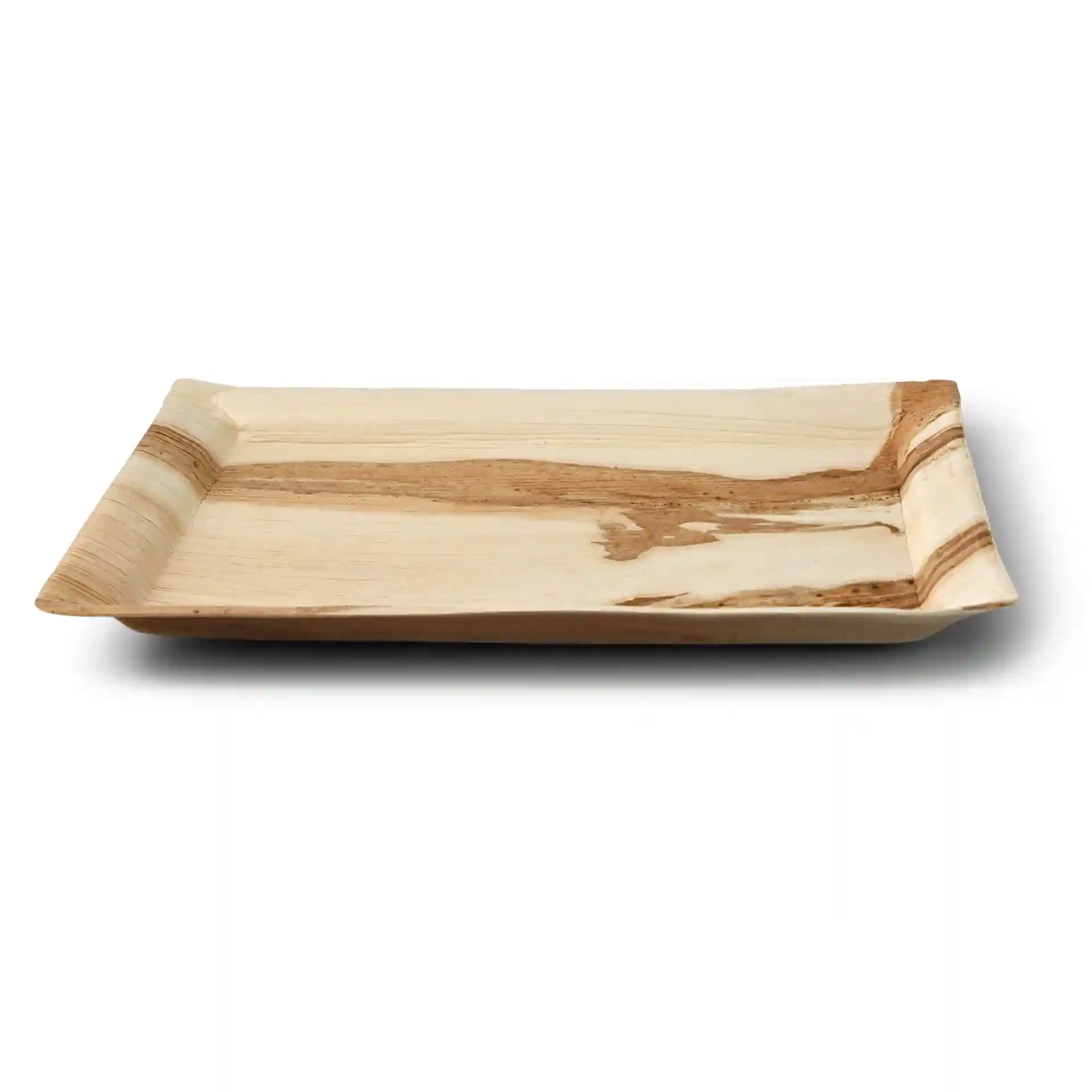 Rechthoekig palmblad dienblad in bruin, 32,5 x 26,5 cm, ondiep en ongecoat.