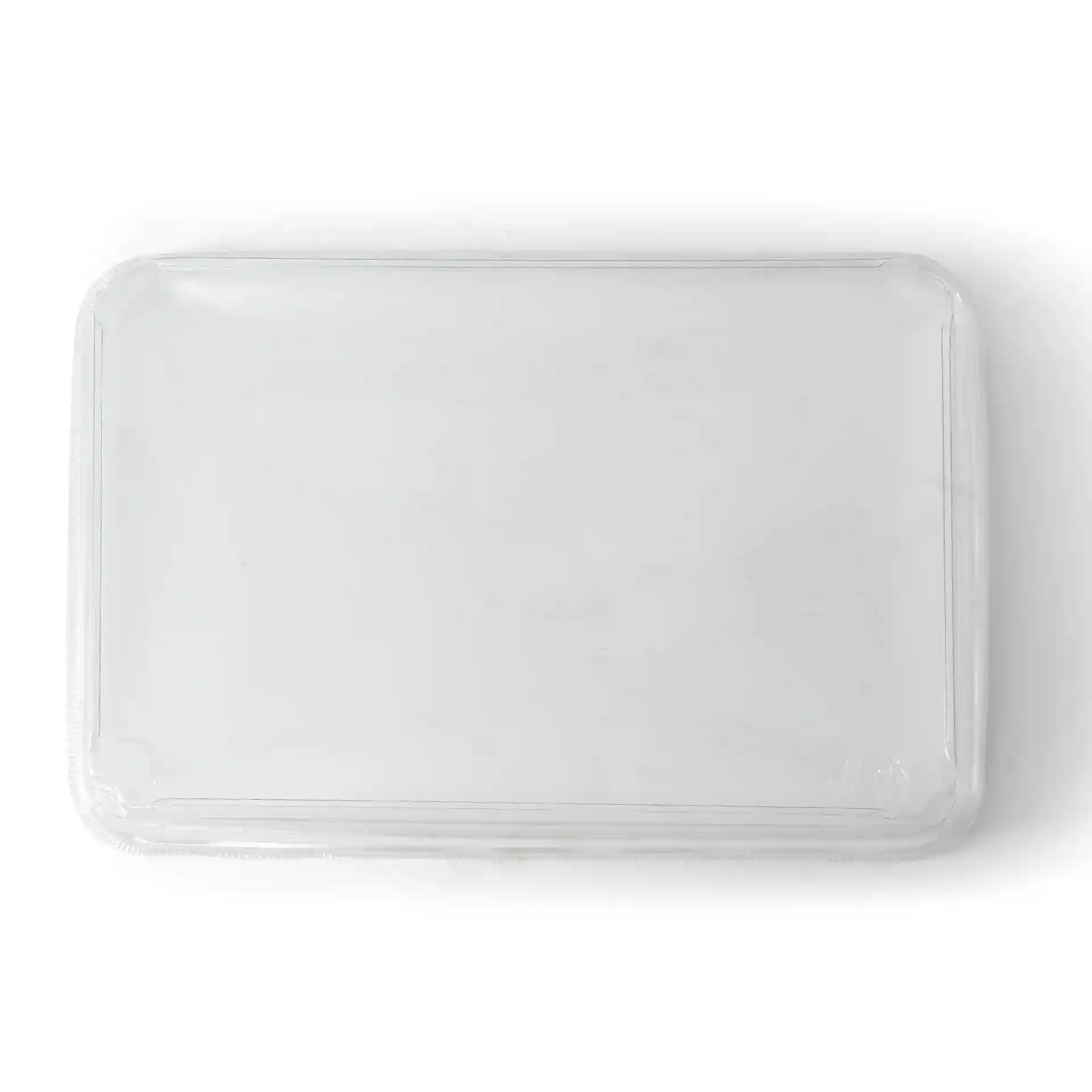 Transparant PET-deksel voor sushi-dozen, 25,5 x 18 x 3 cm, van bovenaf bekeken.