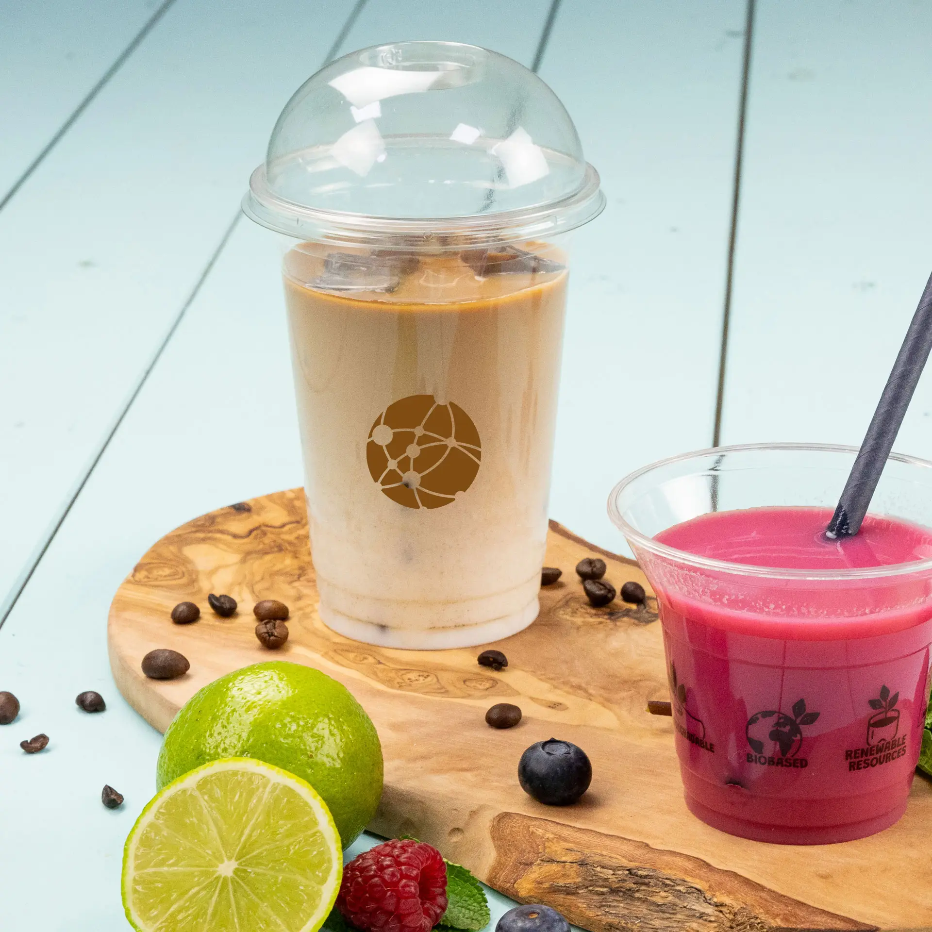 Bedrukte plastic bekers 500 ml / 20 oz, transparant, PLA