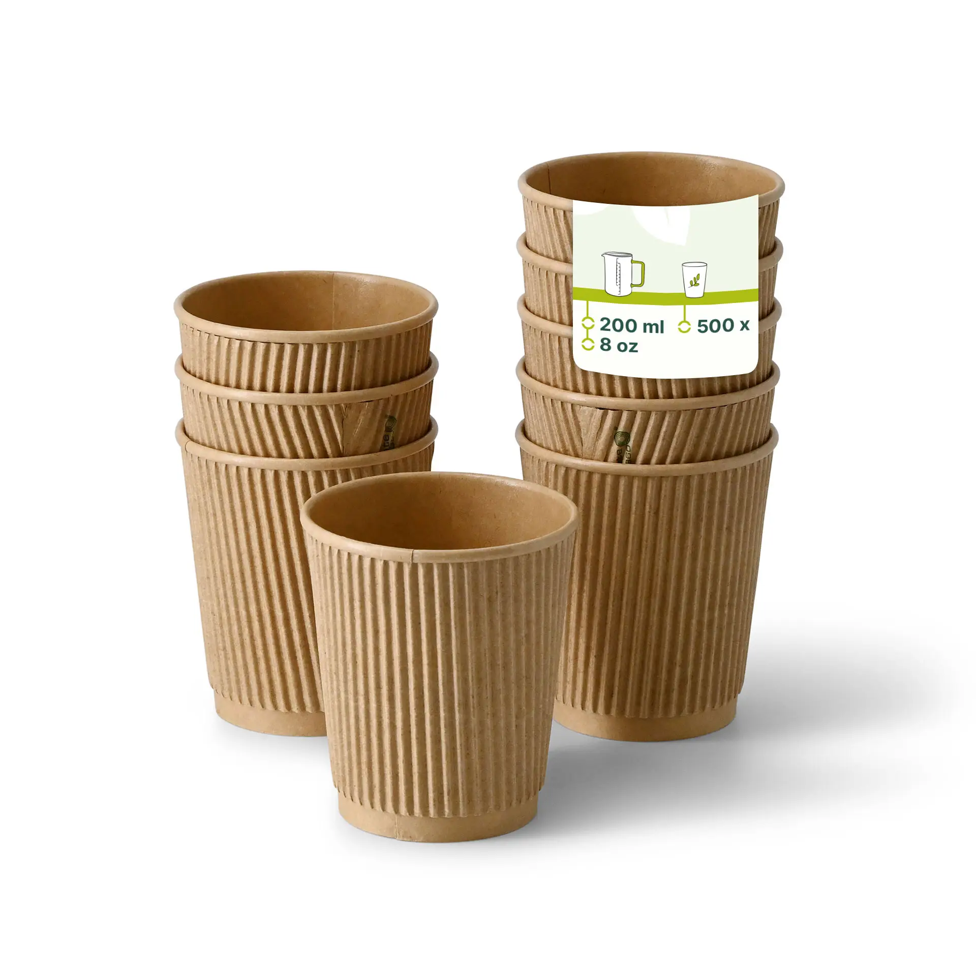 Ribbelbeker / Koffiebeker to go 200 ml / 8 oz, Ø 80 mm, kraft