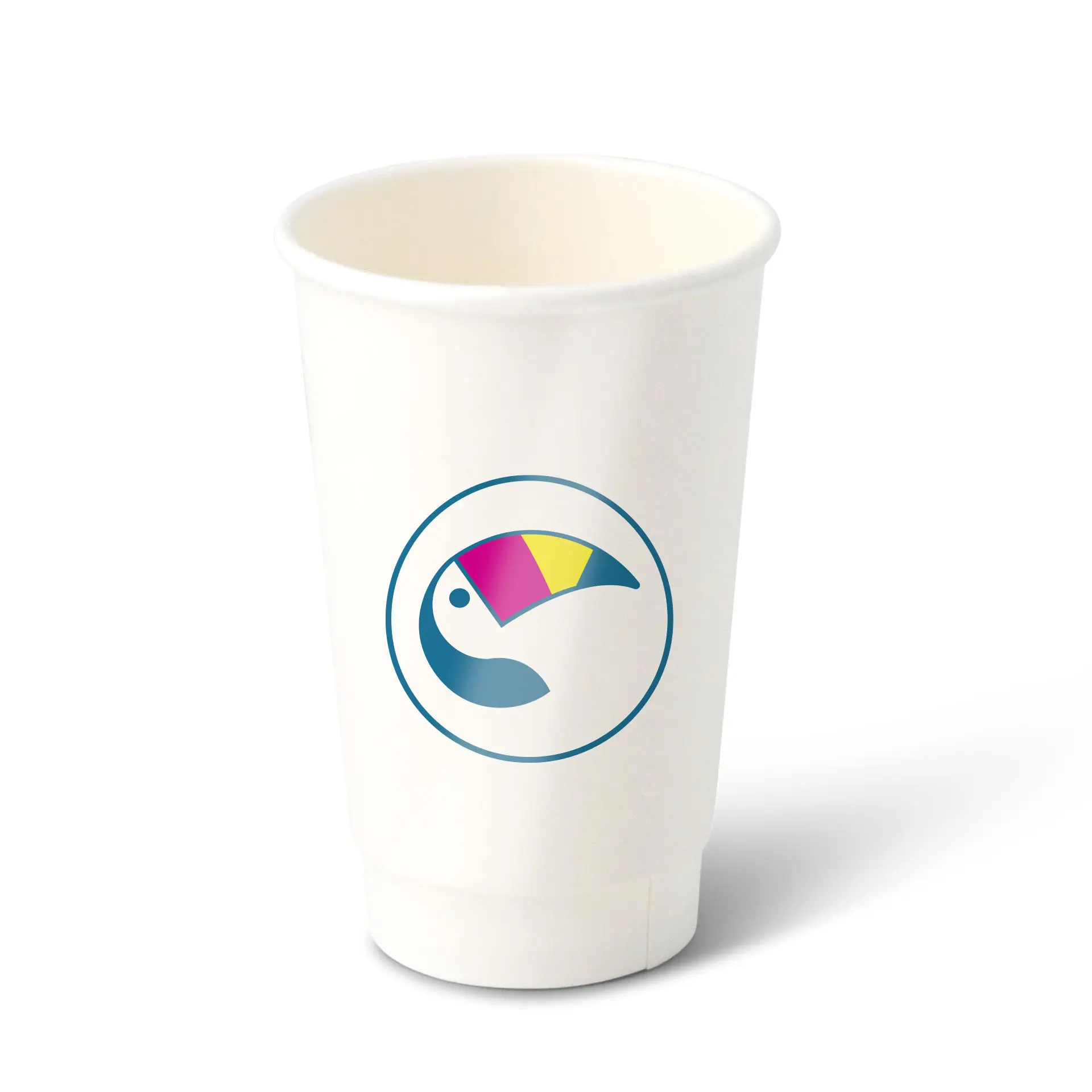Papieren bekers bedrukken (dubbelwandig) 400 ml / 16 oz, dubbelwandig, wit, glanzend, watergedragen barrière