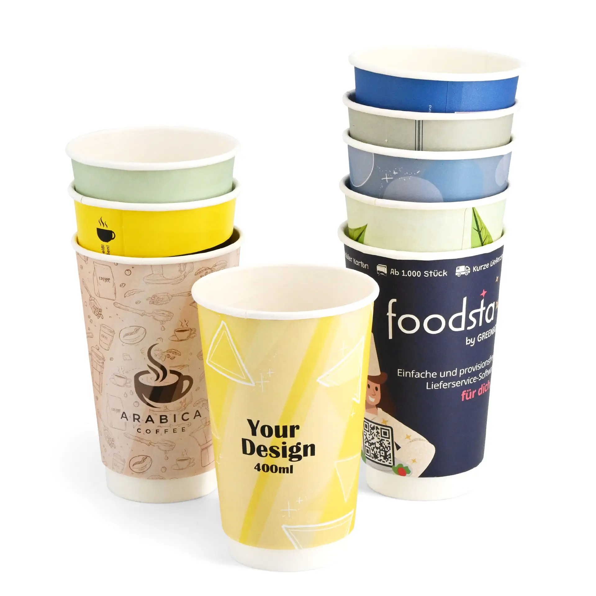 Papieren bekers bedrukken (dubbelwandig) 400 ml / 16 oz, dubbelwandig, wit, glanzend, watergedragen barrière Papieren bekers bedrukken (dubbelwandig) 400 ml / 16 oz, dubbelwandig, wit, glanzend, watergedragen barrière