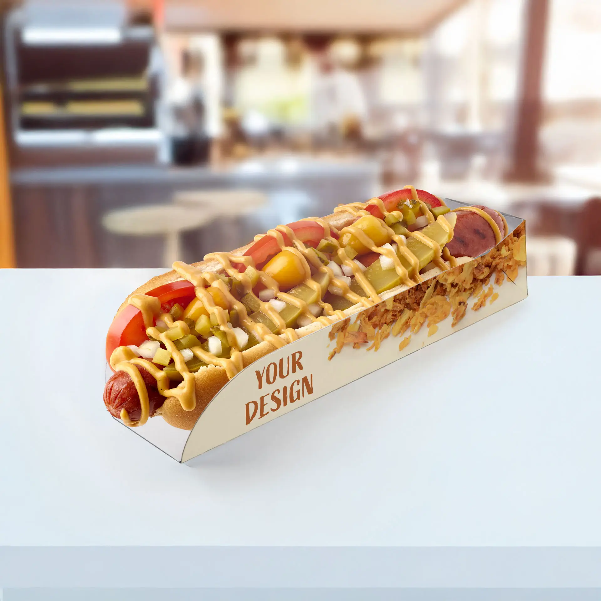 Hotdog verpakking bedrukken, 20 x 5 x 4 cm, wit