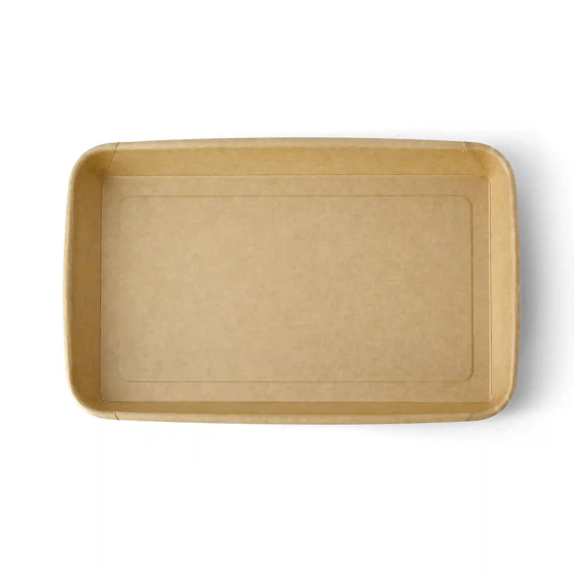 Bruine rechthoekige sushi-doos, 24 x 15 x 3 cm, met een gladde oppervlakte en licht verhoogde randen.