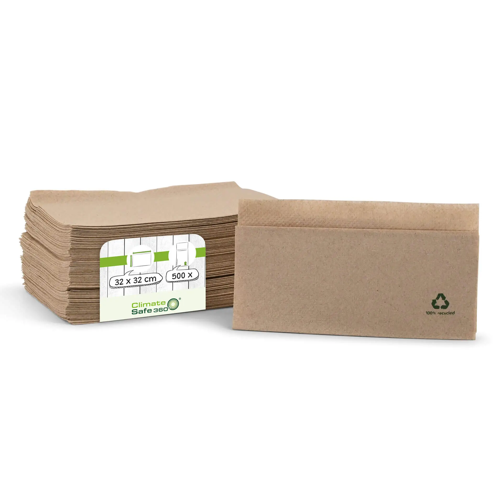 Servetten van gerecycled papier, 32 x 32 cm, 1-laags, 1/8 vouw, bruin Servetten van gerecycled papier, 32 x 32 cm, 1-laags, 1/8 vouw, bruin