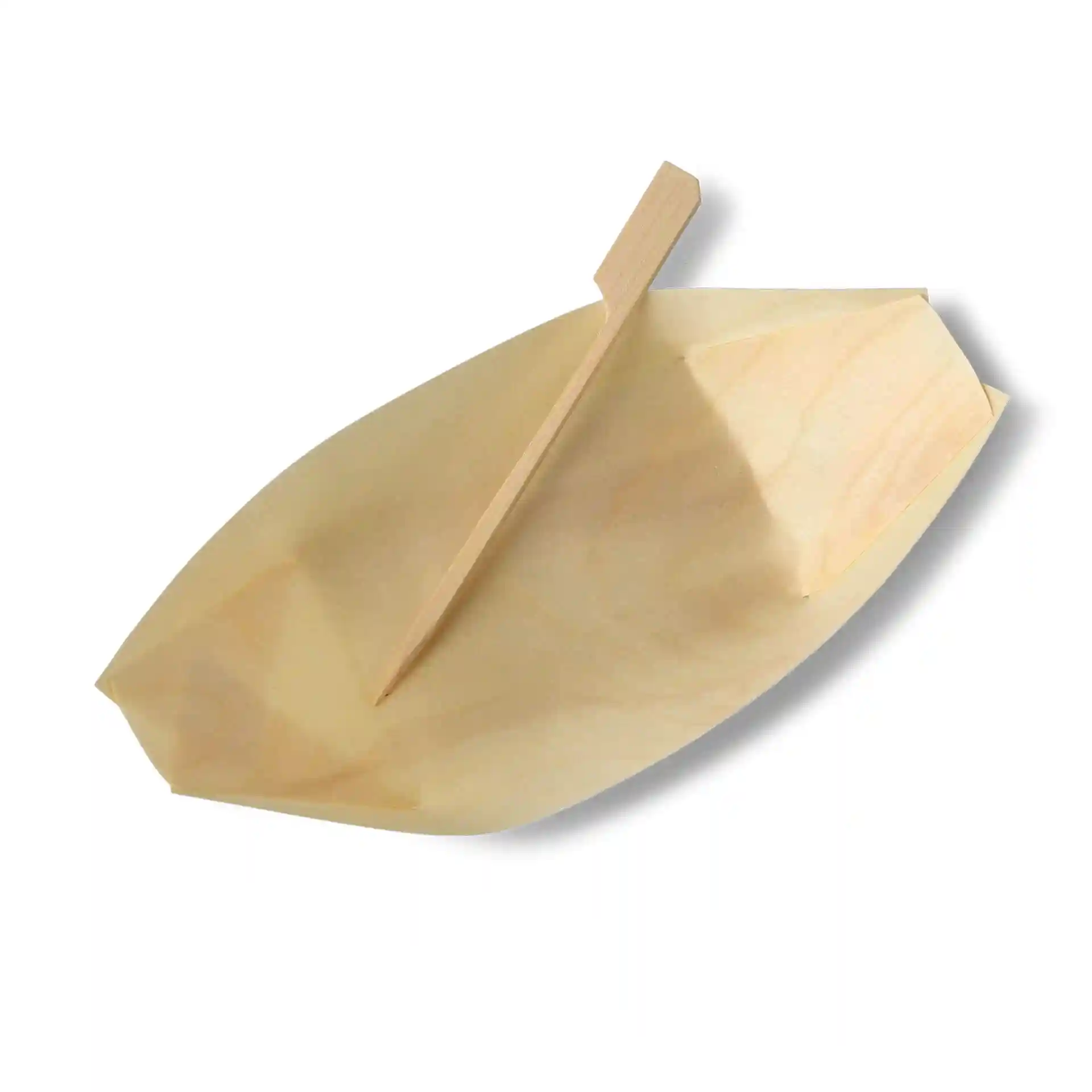 Bamboe prikker, 12 cm lang, met een platte punt, op een witte achtergrond.