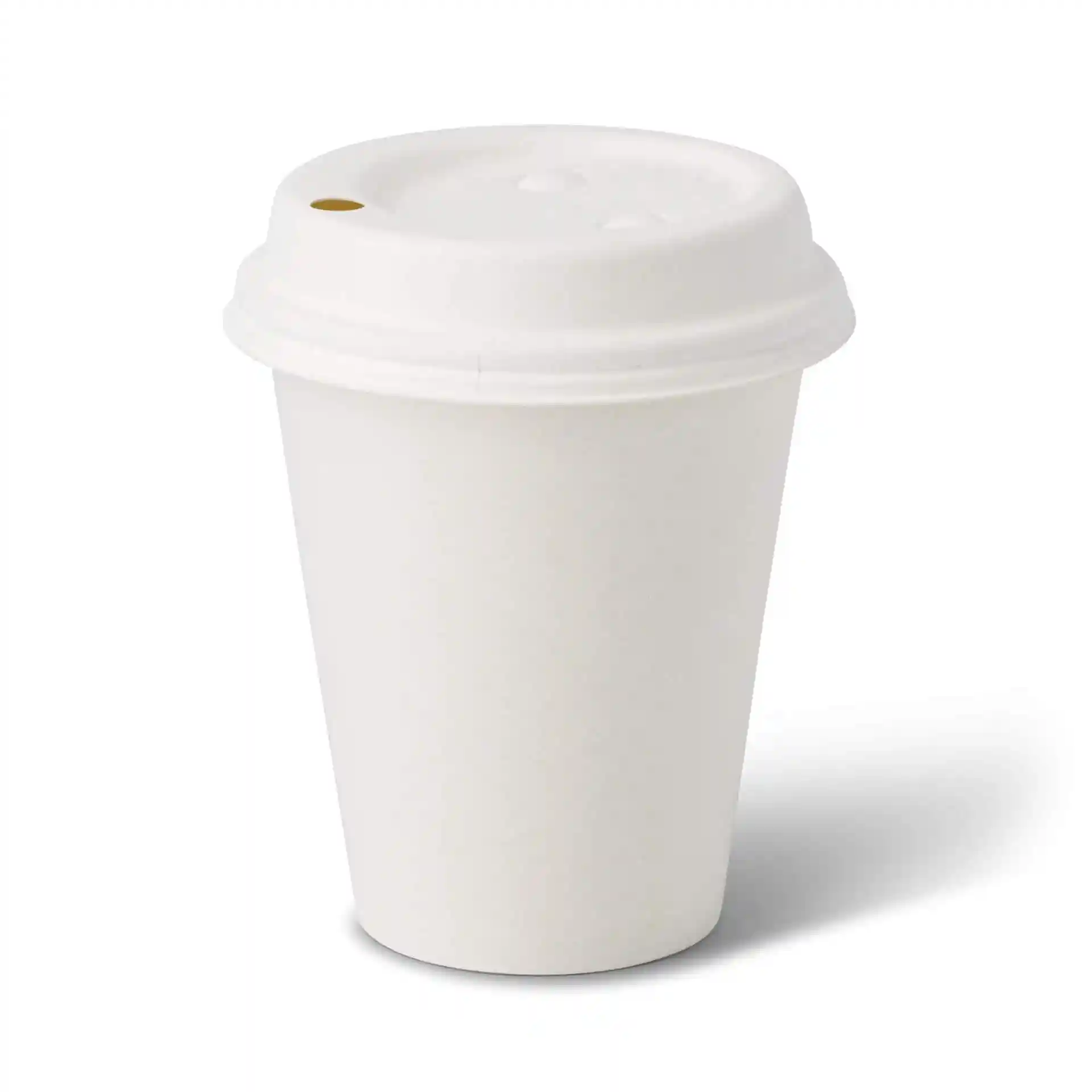 Witte papieren beker met ronde vorm en deksel, ontworpen voor dranken, 10 oz capaciteit.