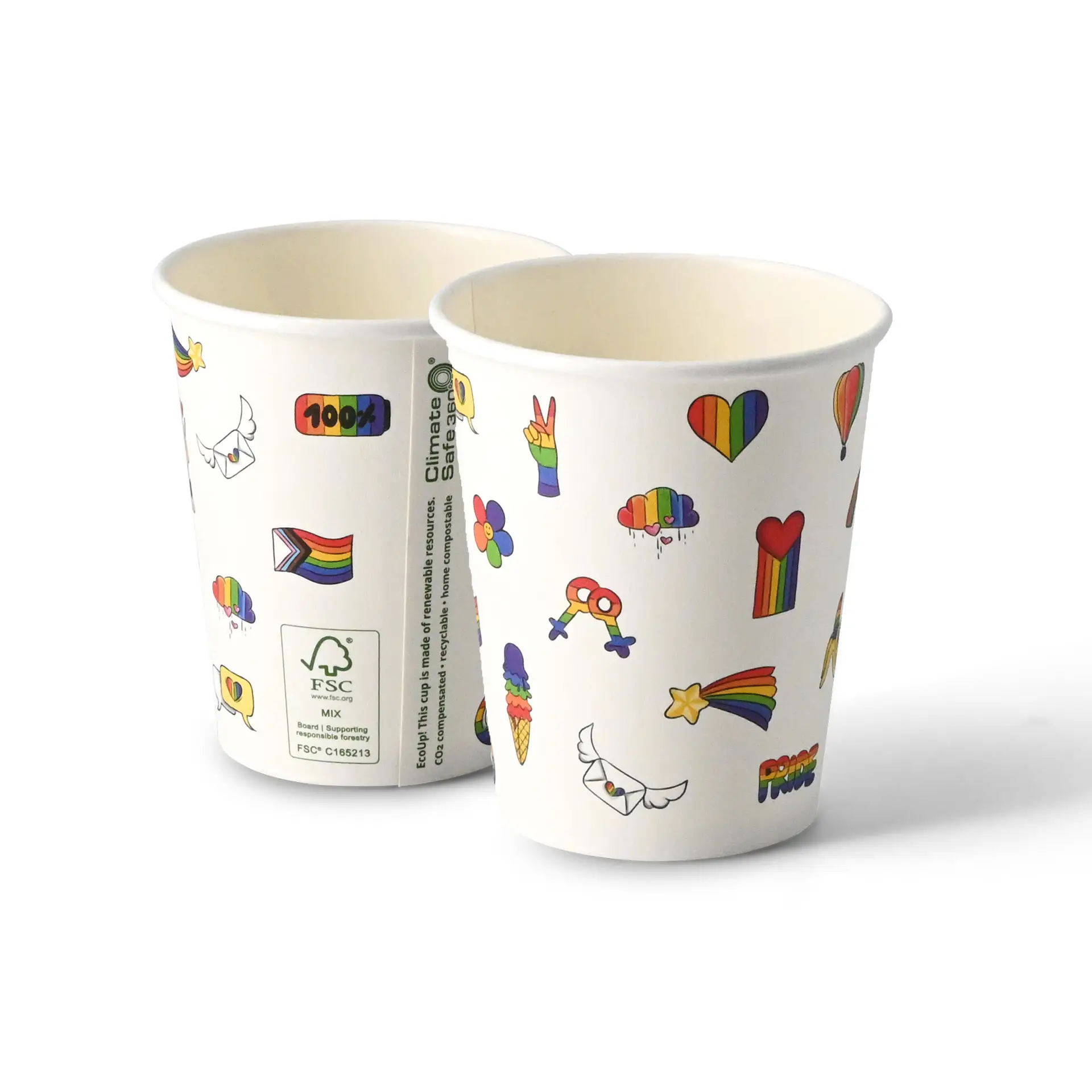 Kartonnen beker bedrukt "Pride" 200 ml / 8 oz, Ø 80 mm, wit