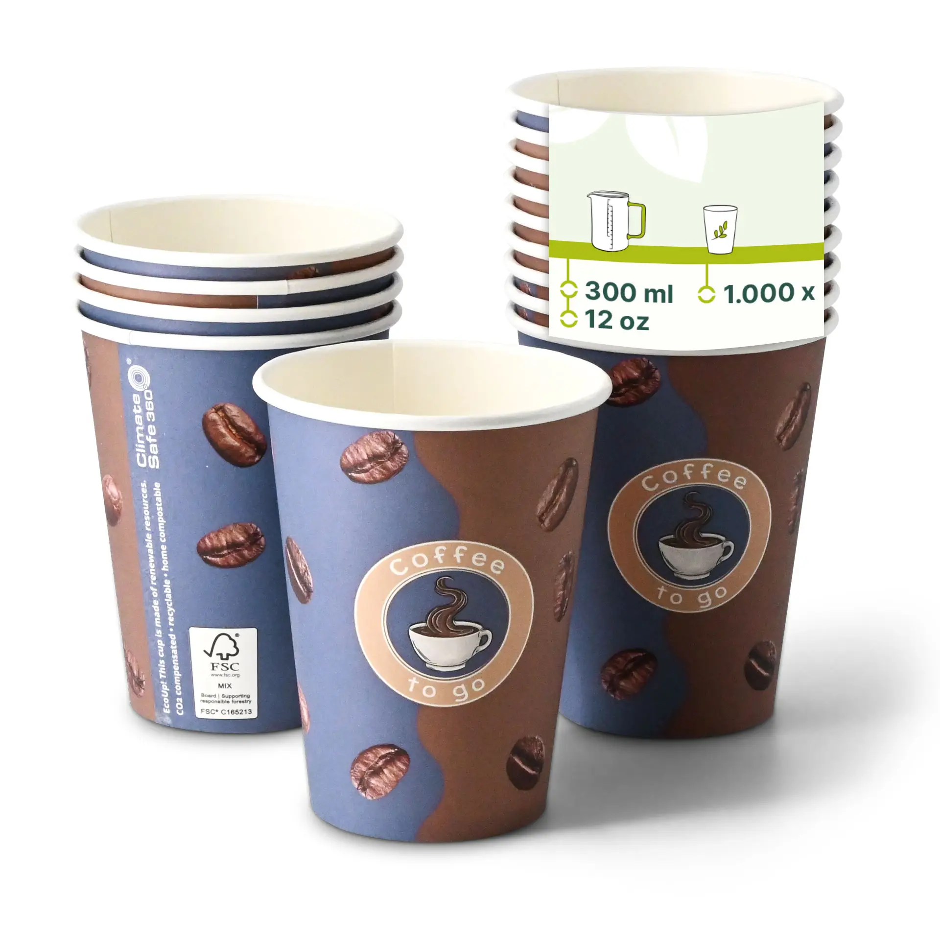 Bedrukte papieren bekers "Koffie" 300 ml / 12 oz, Ø 90 mm dhd04554-pappbecher-bedruckt-kaffee-300-ml-12-oz-90-mm