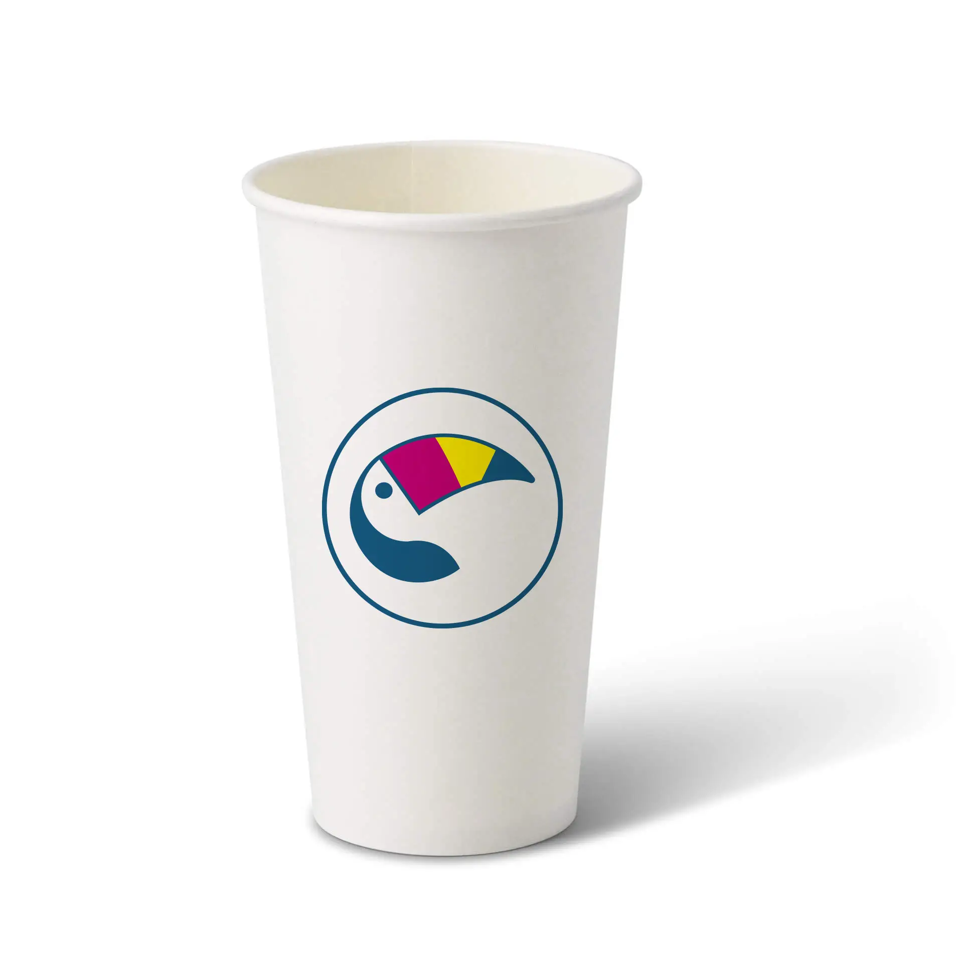 Papieren bekers met logo (enkelwandig), 500 ml / 20 oz, wit, PLA-coating