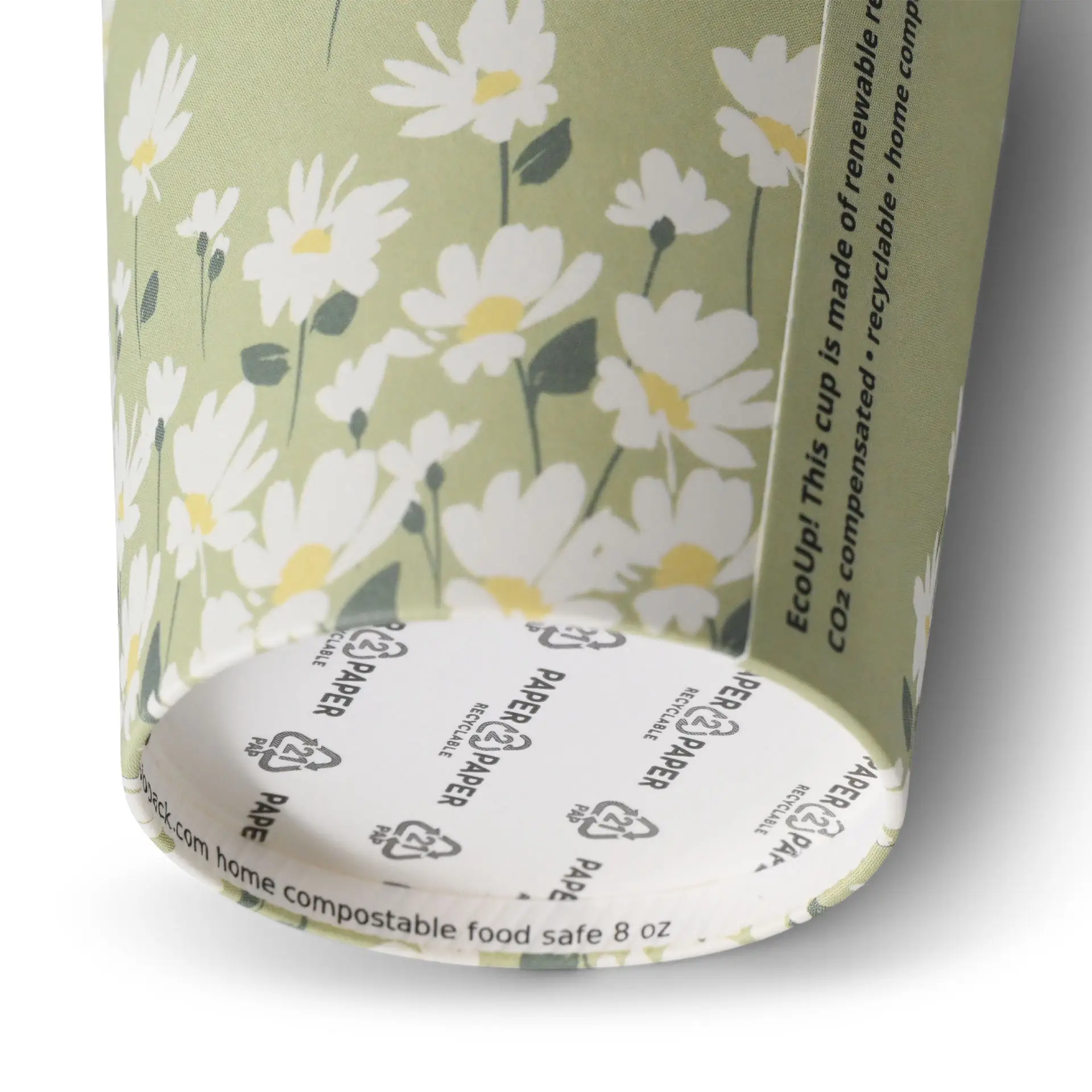 Kartonnen bekers lente "Madeliefje" 200 ml / 8 oz, Ø 80 mm, groen