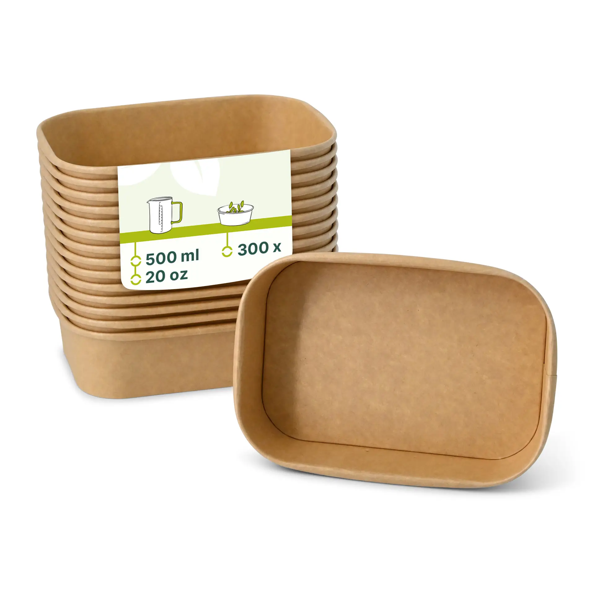 Kartonnen bakjes 500 ml, 17,5 x 12,5 x 4 cm, kraft, rechthoekig Kartonnen bakjes 500 ml, 17,5 x 12,5 x 4 cm, kraft, rechthoekig