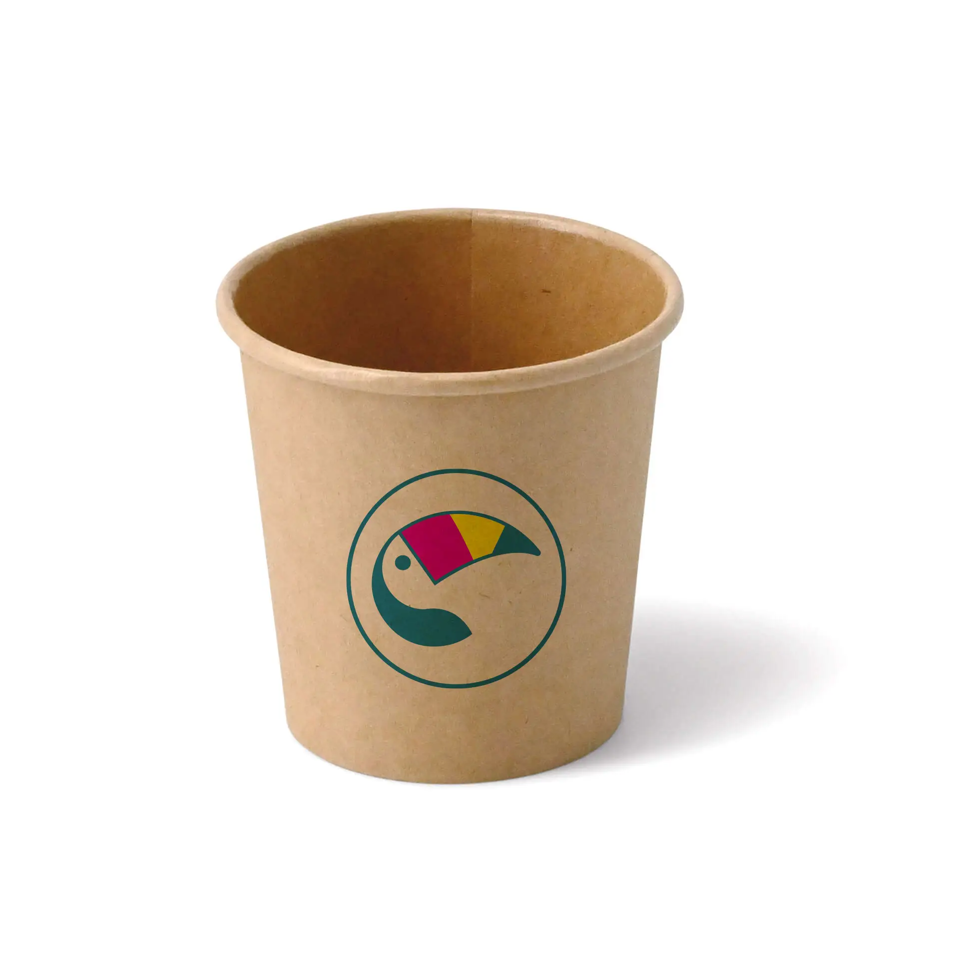 Papieren bekers met logo (enkelwandig), 100 ml / 4 oz, bruin, PLA-coating