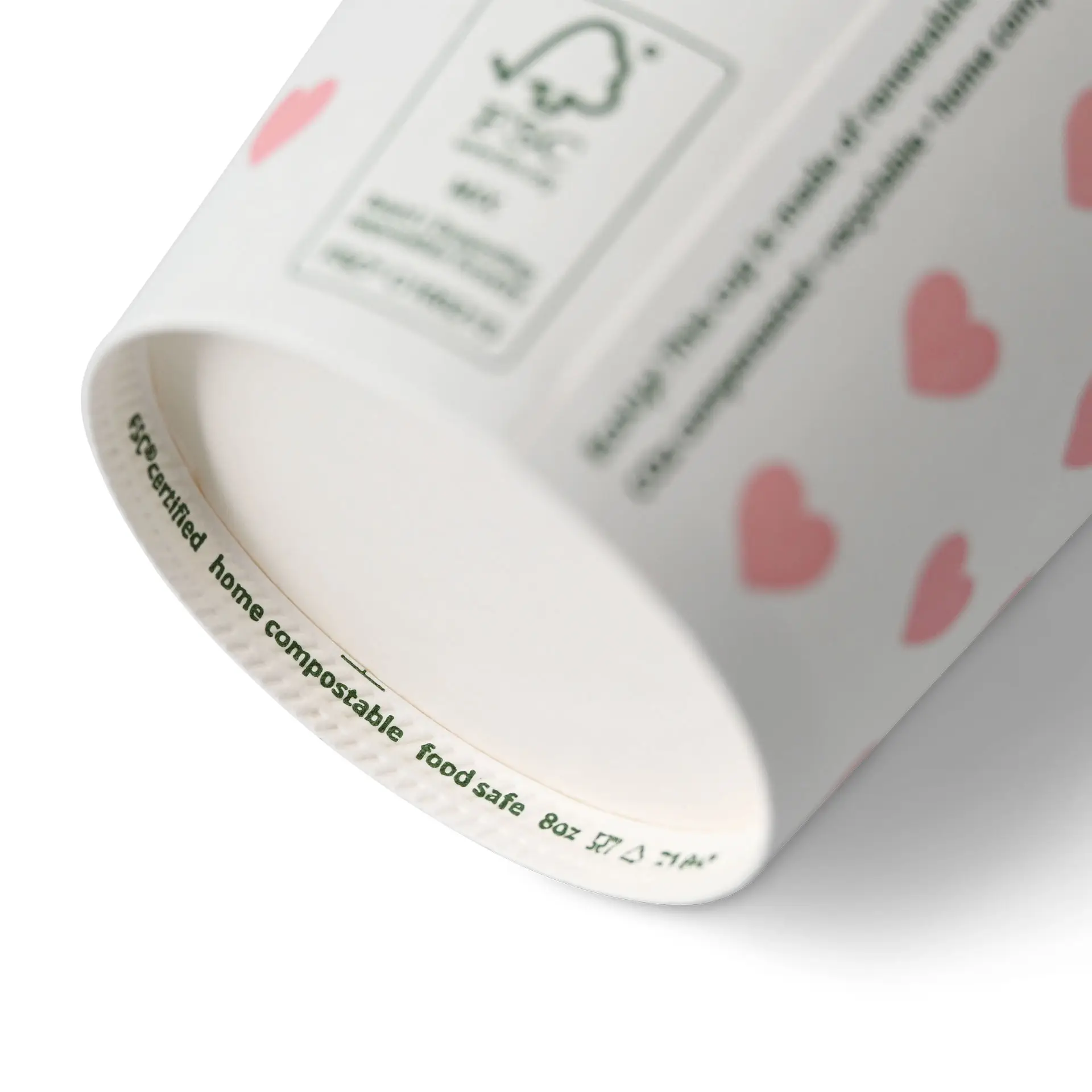 Papieren beker bedrukt "Hearts" 200 ml / 8 oz, Ø 80 mm, wit