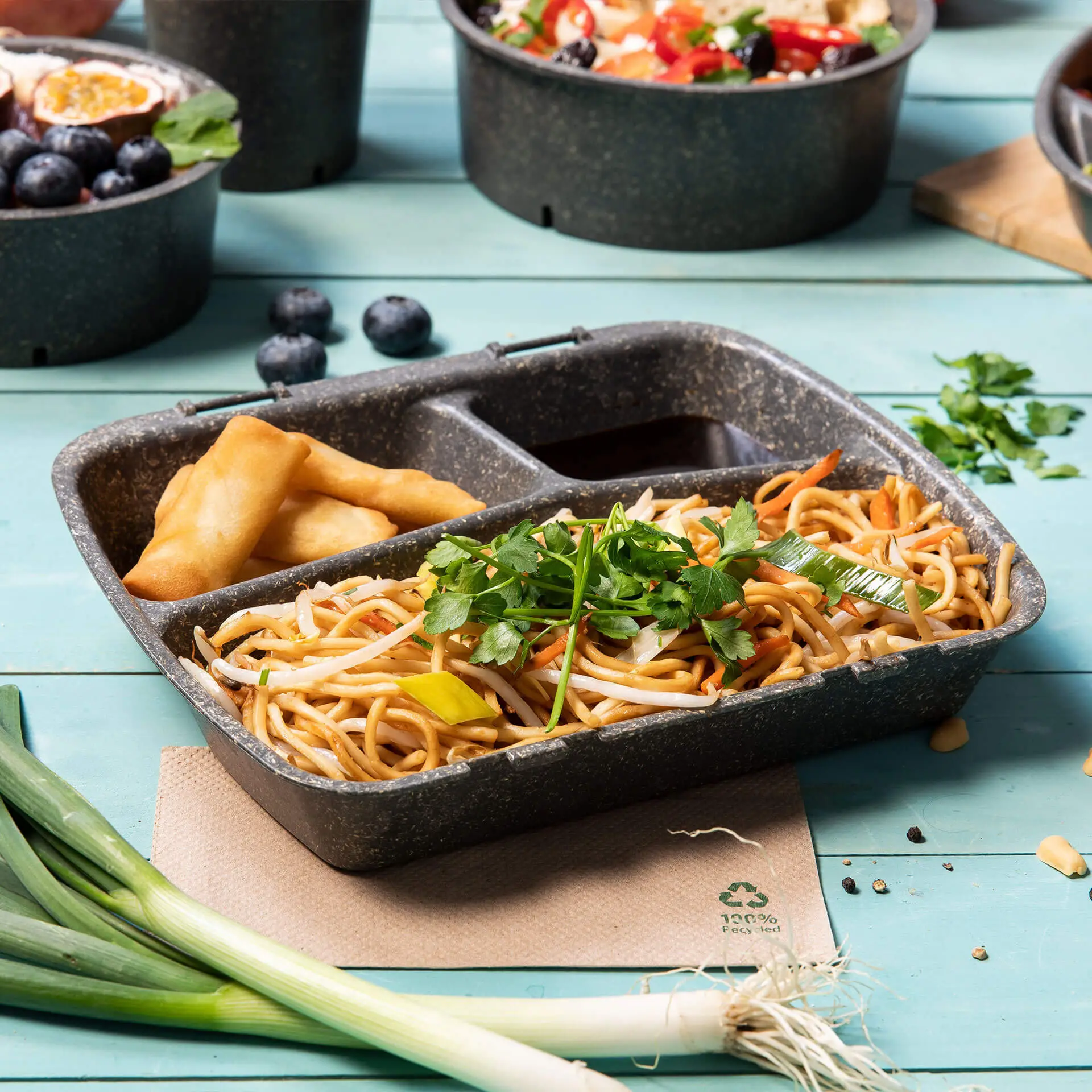 Herbruikbare menubakjes "merways Box", 24,5 x 20 x 4,5 cm, 3 vakken, HP4/3, peper/grijs dfc008531-mehrweg-menue-behaelter-merways-box-245-x-20-x-45-cm-3-kammern-hp43-pfeffer-grau-6