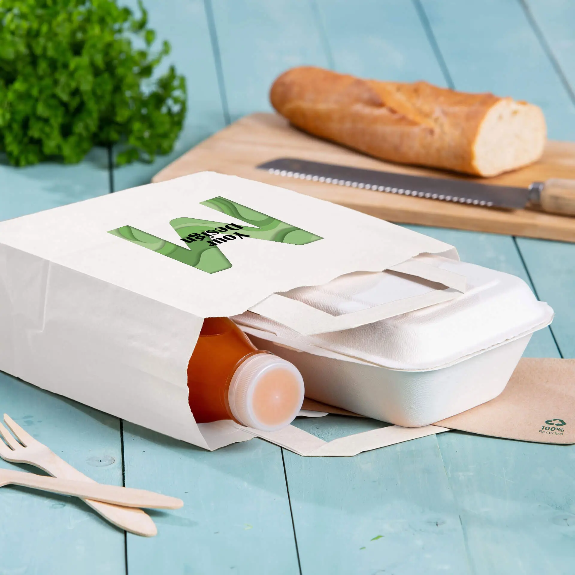 Papieren draagtassen bedrukken, wit, M - 22 x 10 x 28 cm