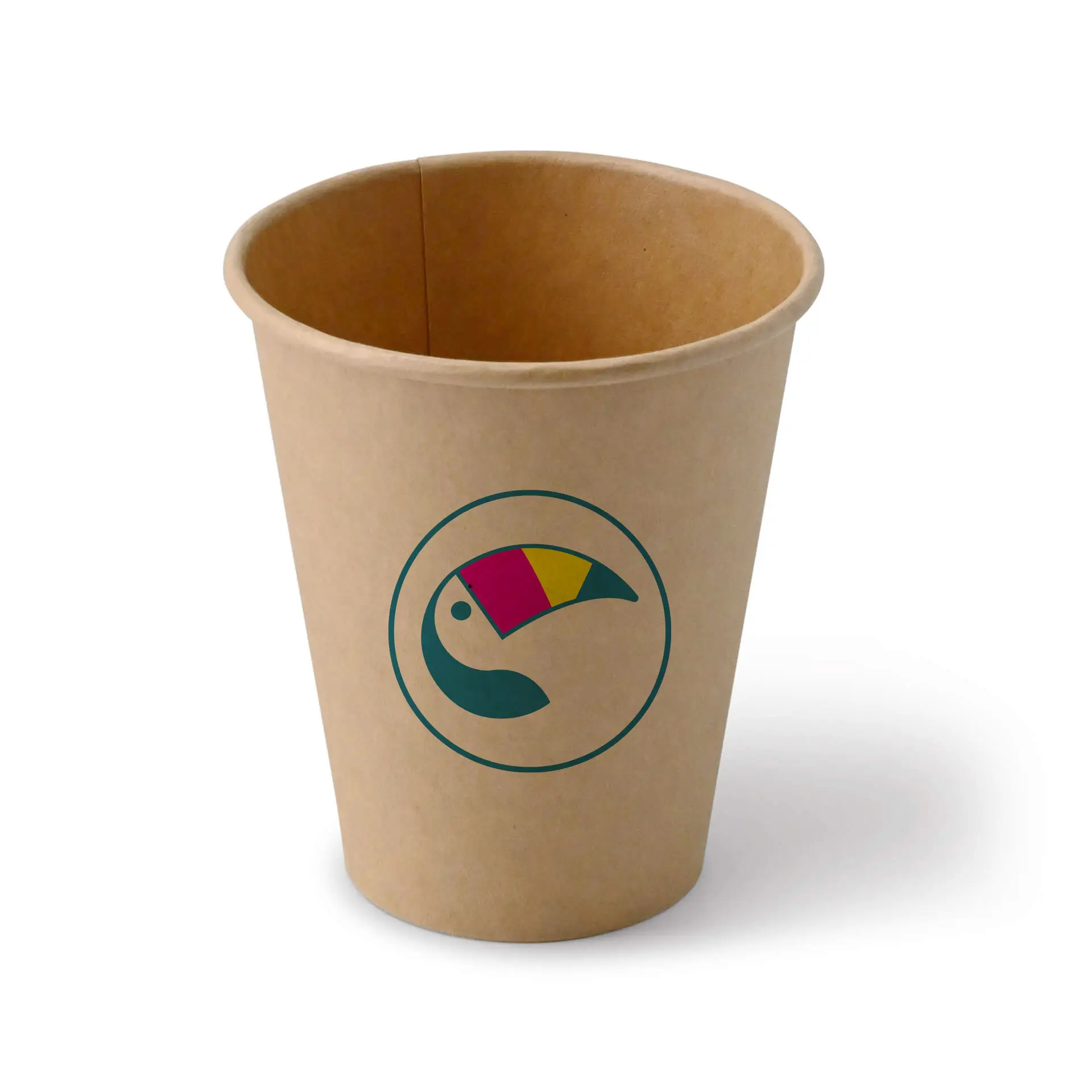 Papieren bekers met logo (enkelwandig), 250 ml / 10 oz, bruin, PLA-coating