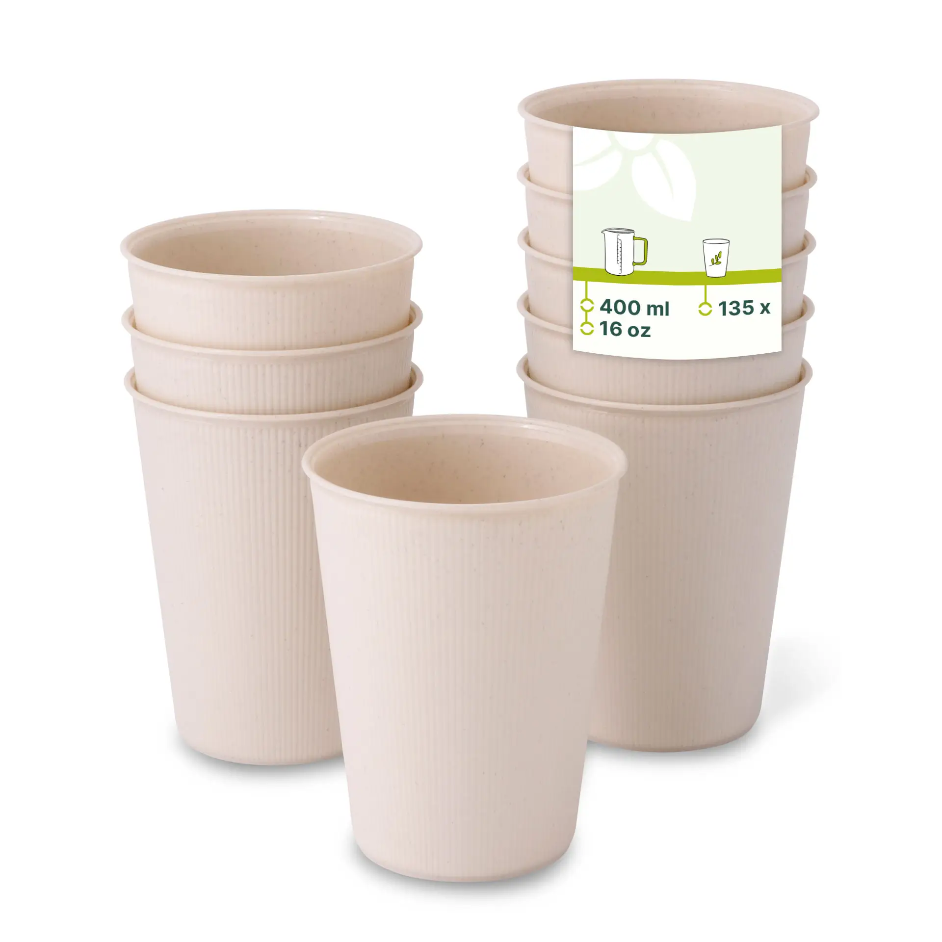 Herbruikbare beker (geribbeld) 400 ml / 16 oz, Ø 90 mm, crèmewit