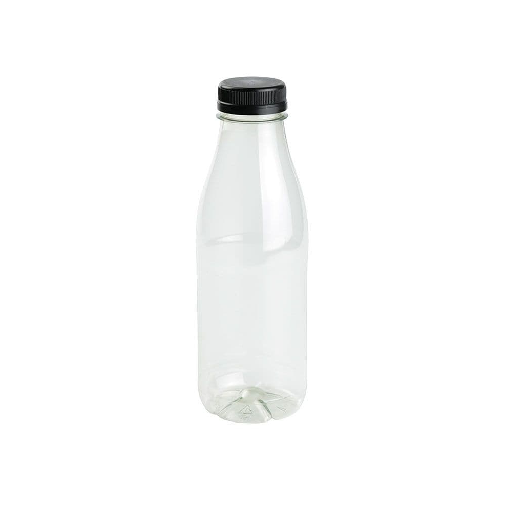 rPET-Flaschen 500 ml, klar, Deckel schwarz