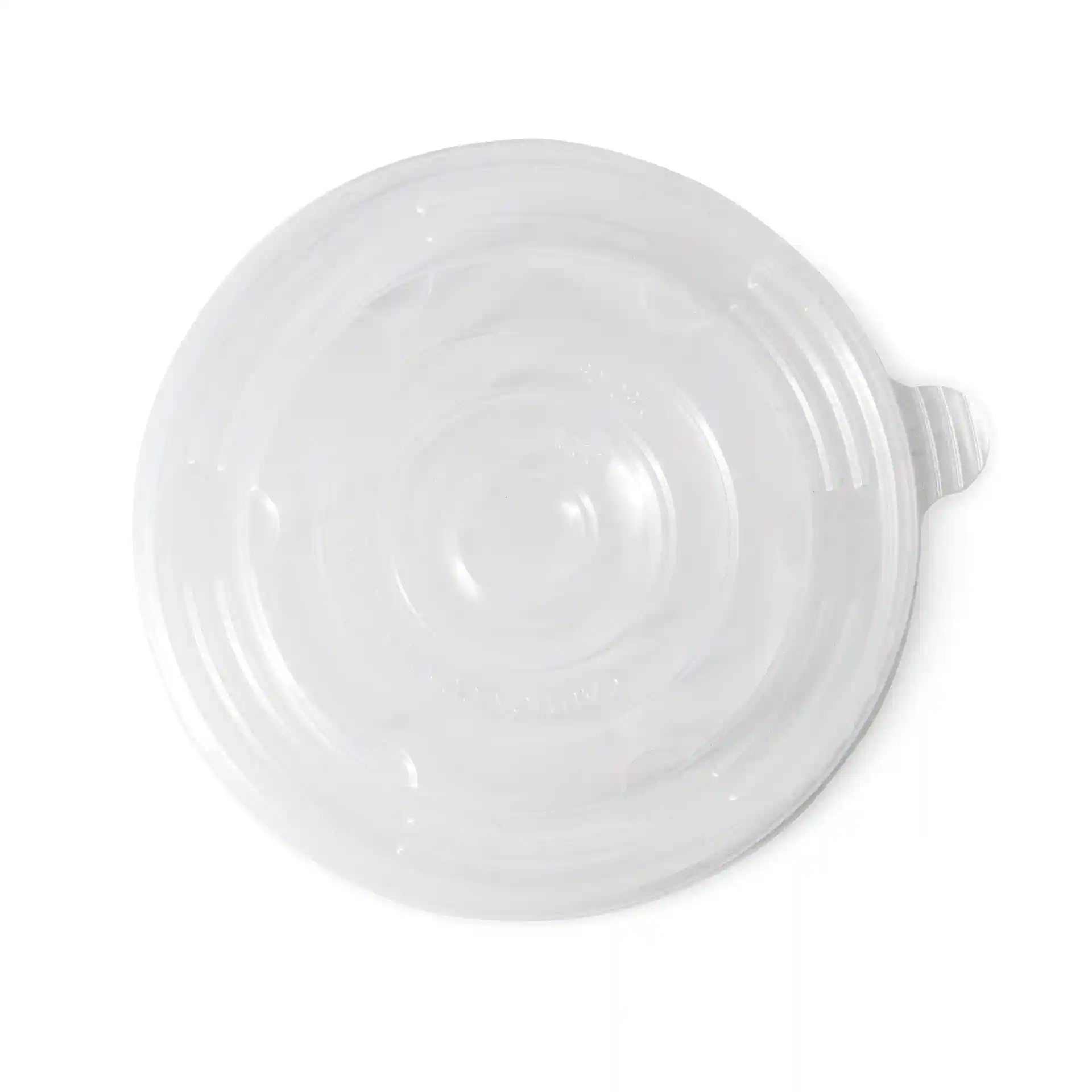 Duidelijk rond deksel voor beker van PP, met een diameter van 150 mm.