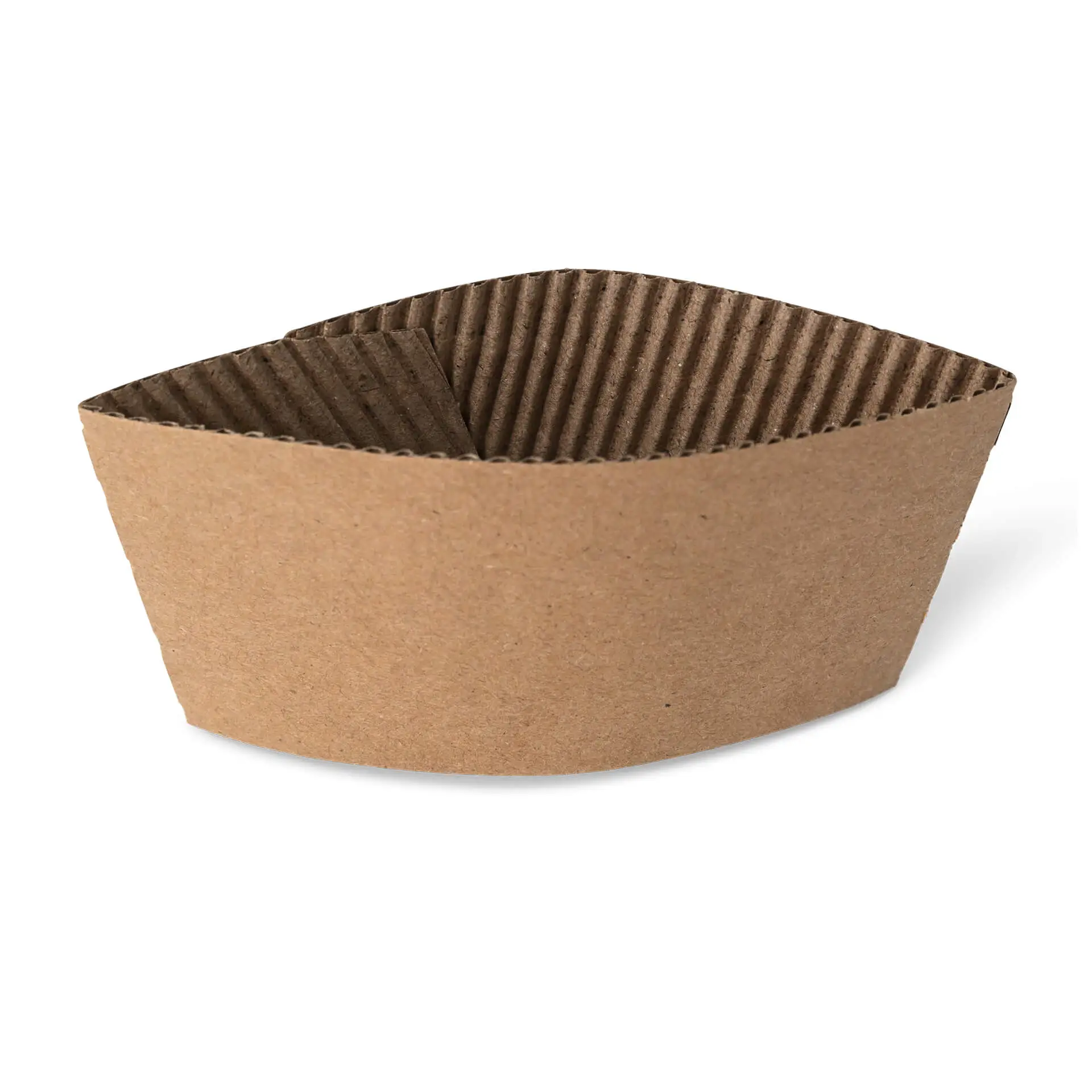 Bruine kartonnen bekerhouder voor 150/200/250 ml papieren bekers, met een geribbelde binnenkant en een taps toelopend ontwerp.