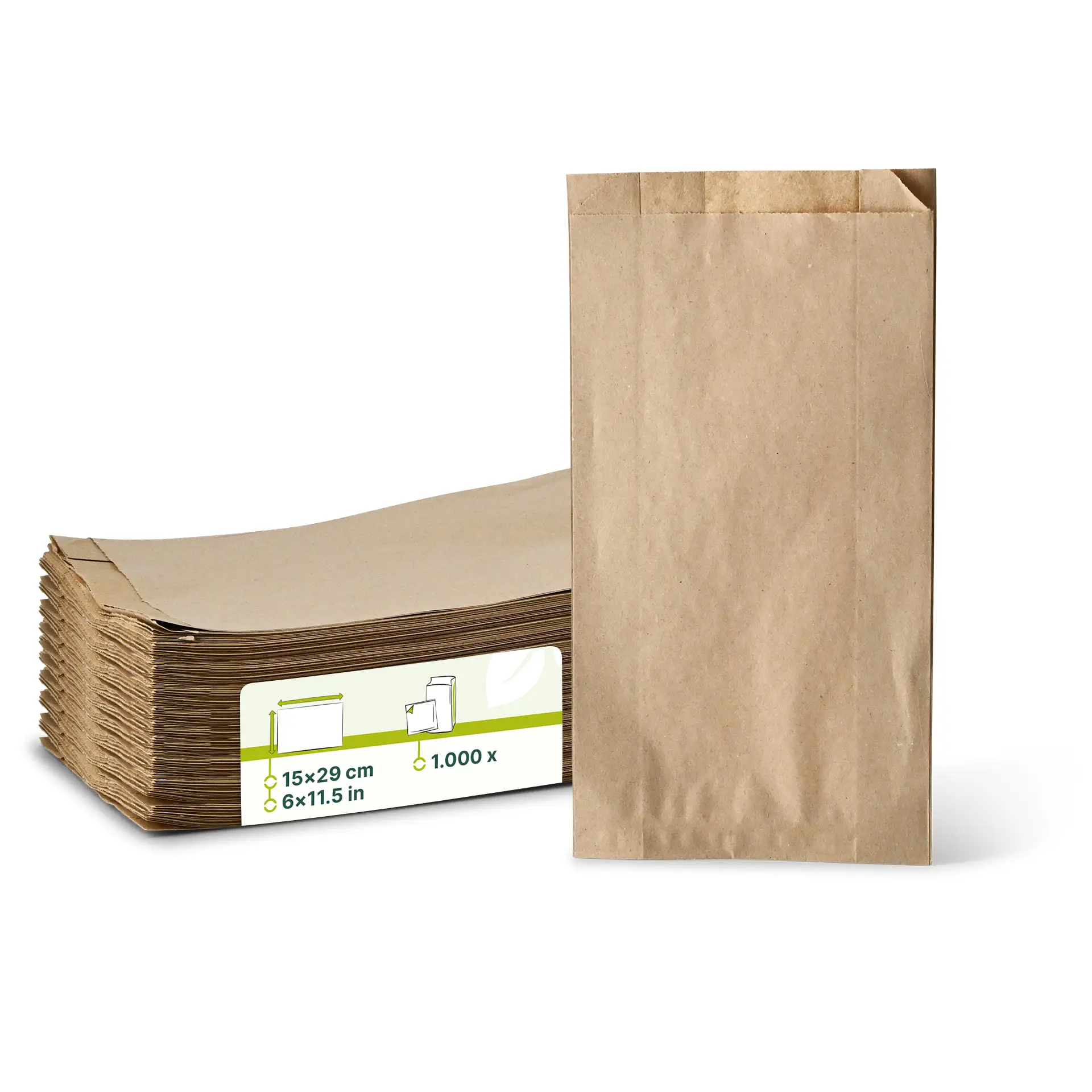 Platte papieren zakken 15 x 6 x 29 cm, bruin Platte papieren zakken 15 x 6 x 29 cm, bruin