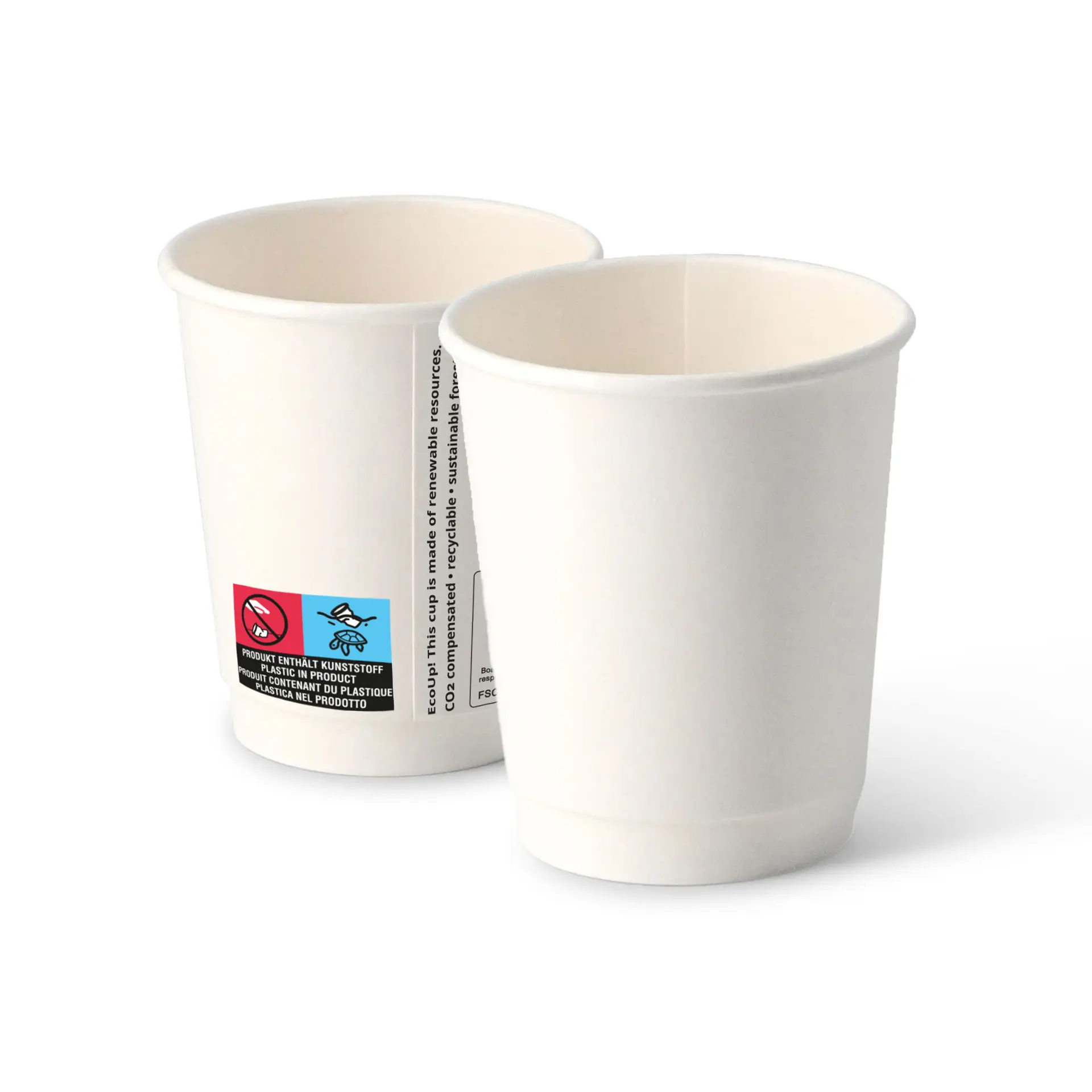 Koffiebekers to go van karton (gecoat), dubbelwandig, 200 ml / 8 oz, Ø 80 mm, wit